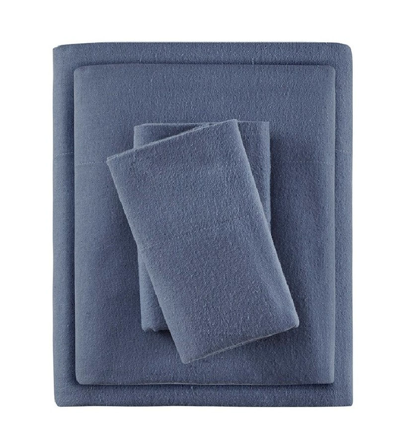 Olliix True North Sleep Philosophy Cozy Flannel Blue Solid Queen 4pc Sheet ...
