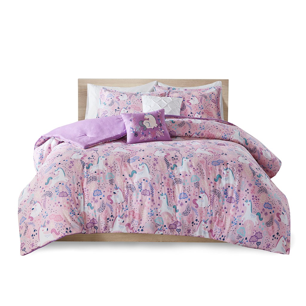 Olliix Urban Habitat Kids Lola Pink Full Queen Unicorn Cotton Comforter Set