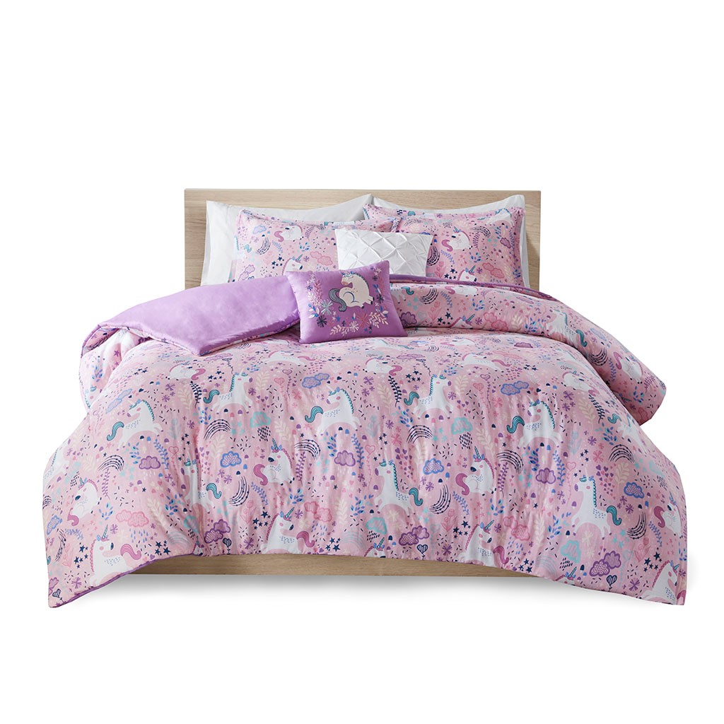 Olliix Urban Habitat Kids Lola Pink Twin Unicorn Cotton Duvet Cover Set