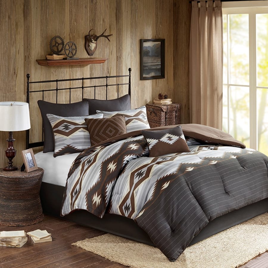 Olliix Woolrich Bitter Creek Grey Brown Full 8pc Oversized Comforter Set