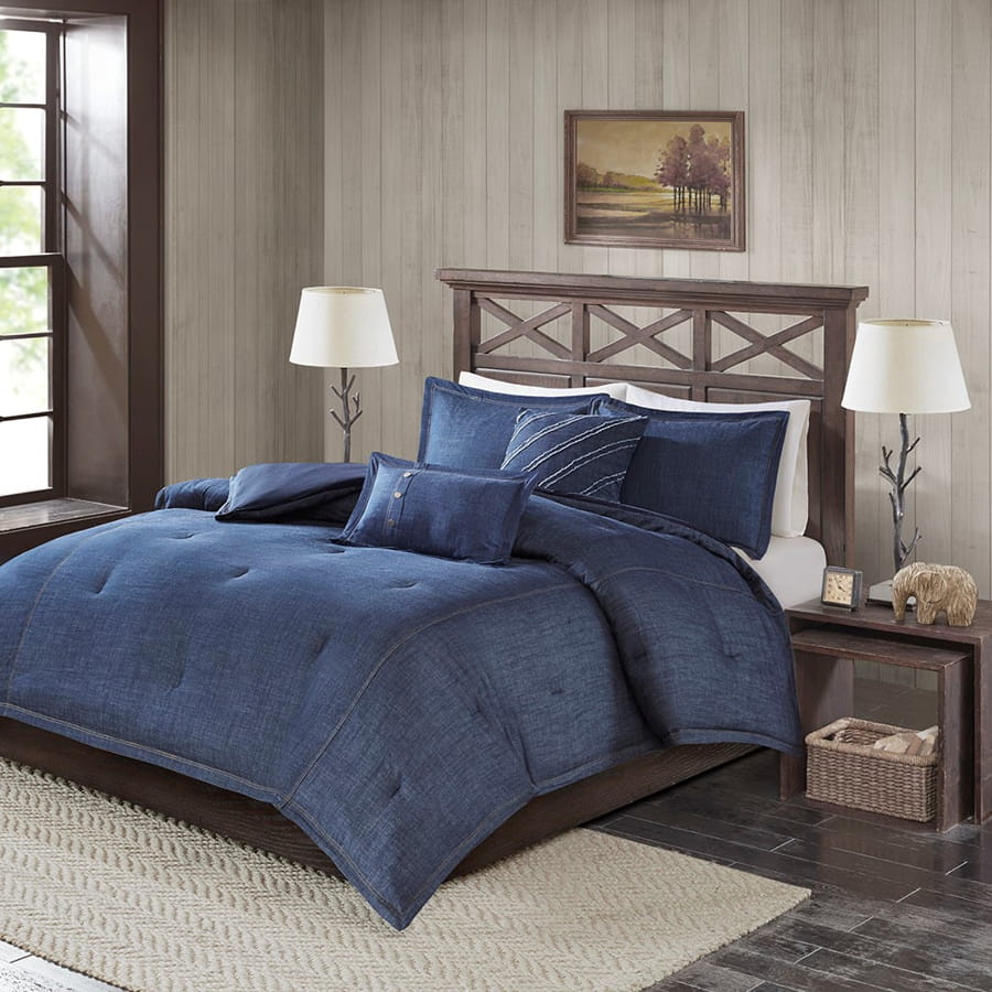 Olliix Woolrich Perry Blue King Cal King Oversized Denim Comforter Set
