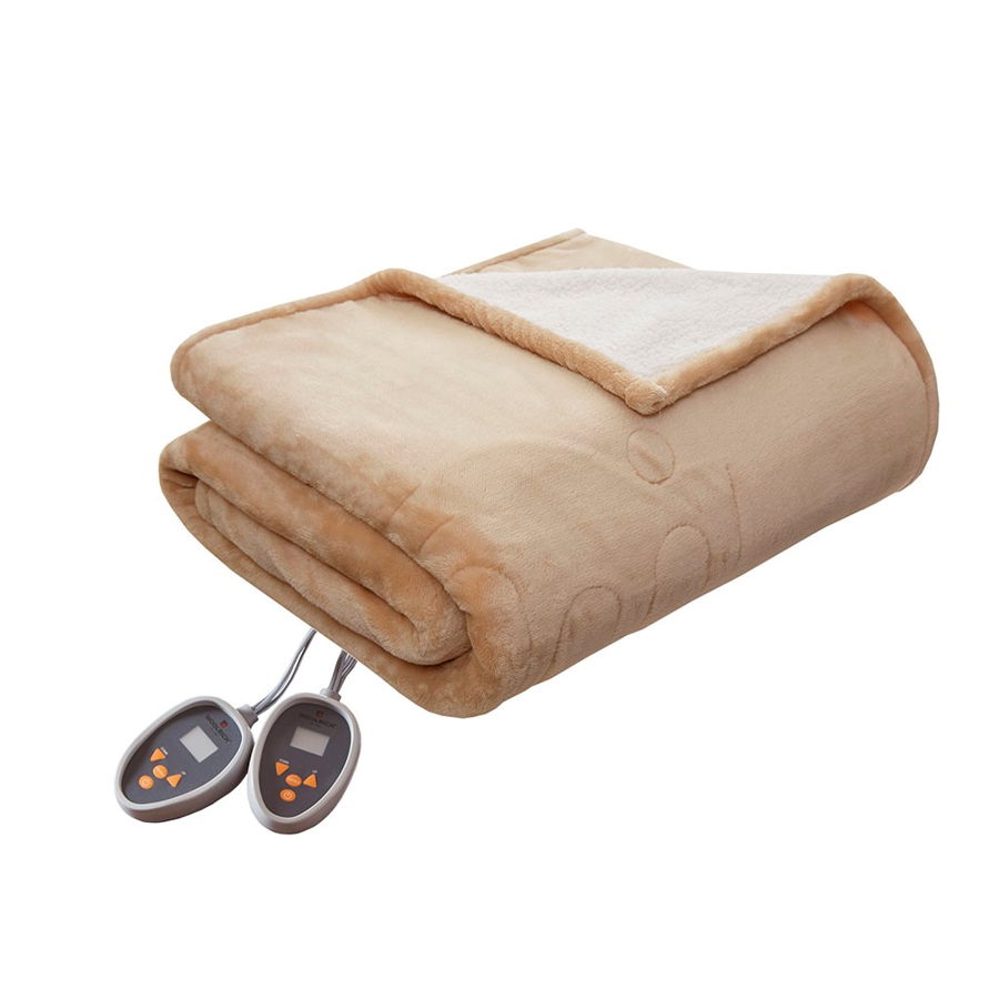 Olliix Woolrich Heated Plush to Berber Tan Twin Blanket