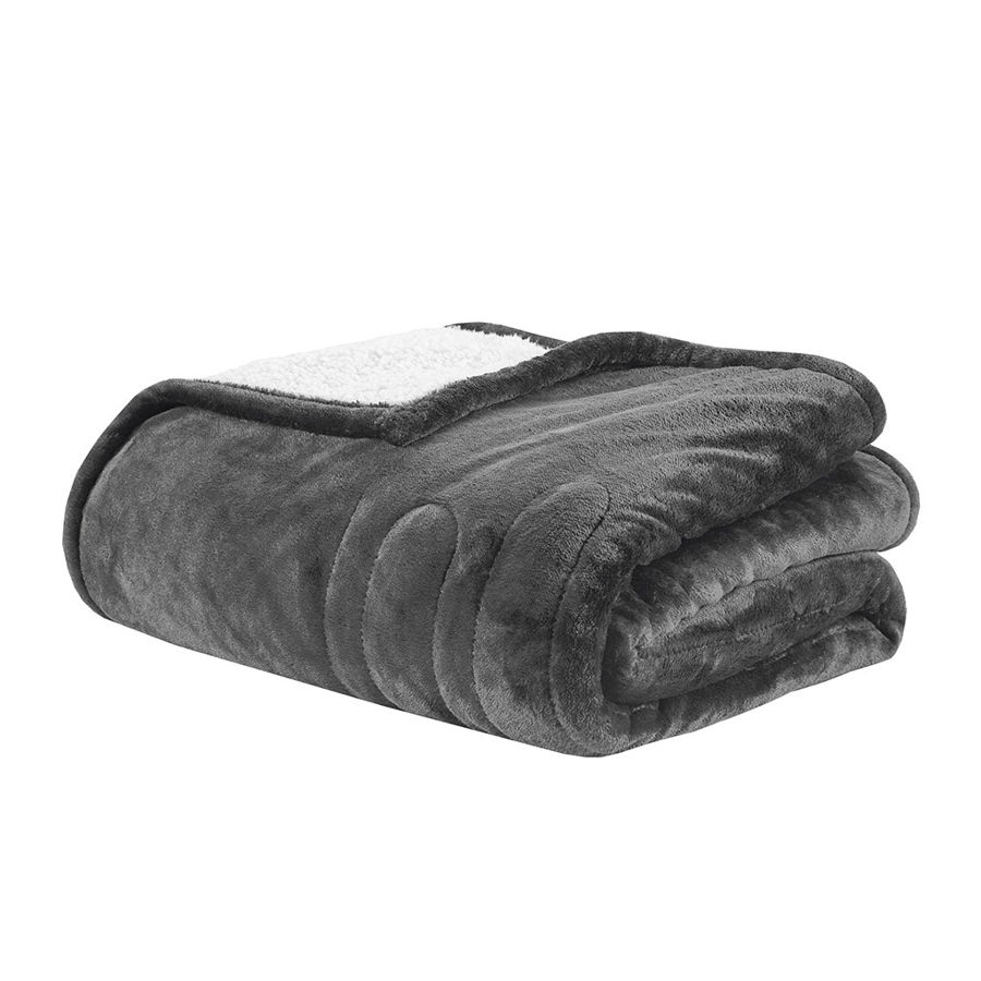 Olliix Woolrich Heated Plush to Berber Grey Throw