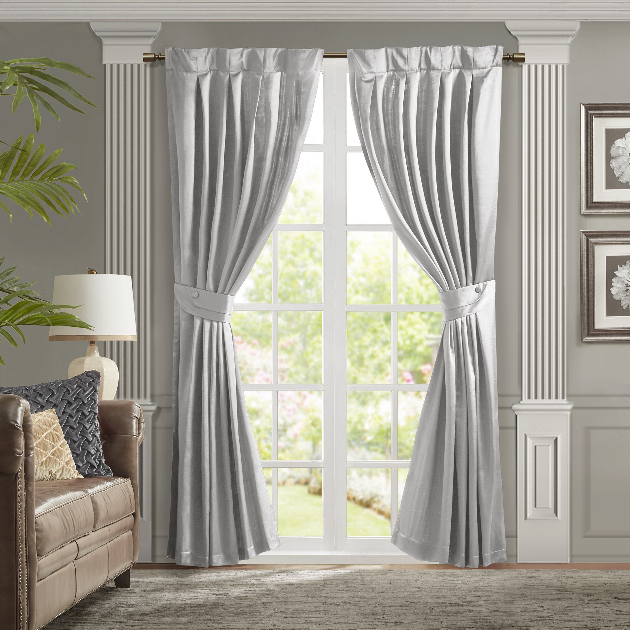 Olliix Croscill Classics Avignon Silver Single Pleat Curtain Panel with Tie...