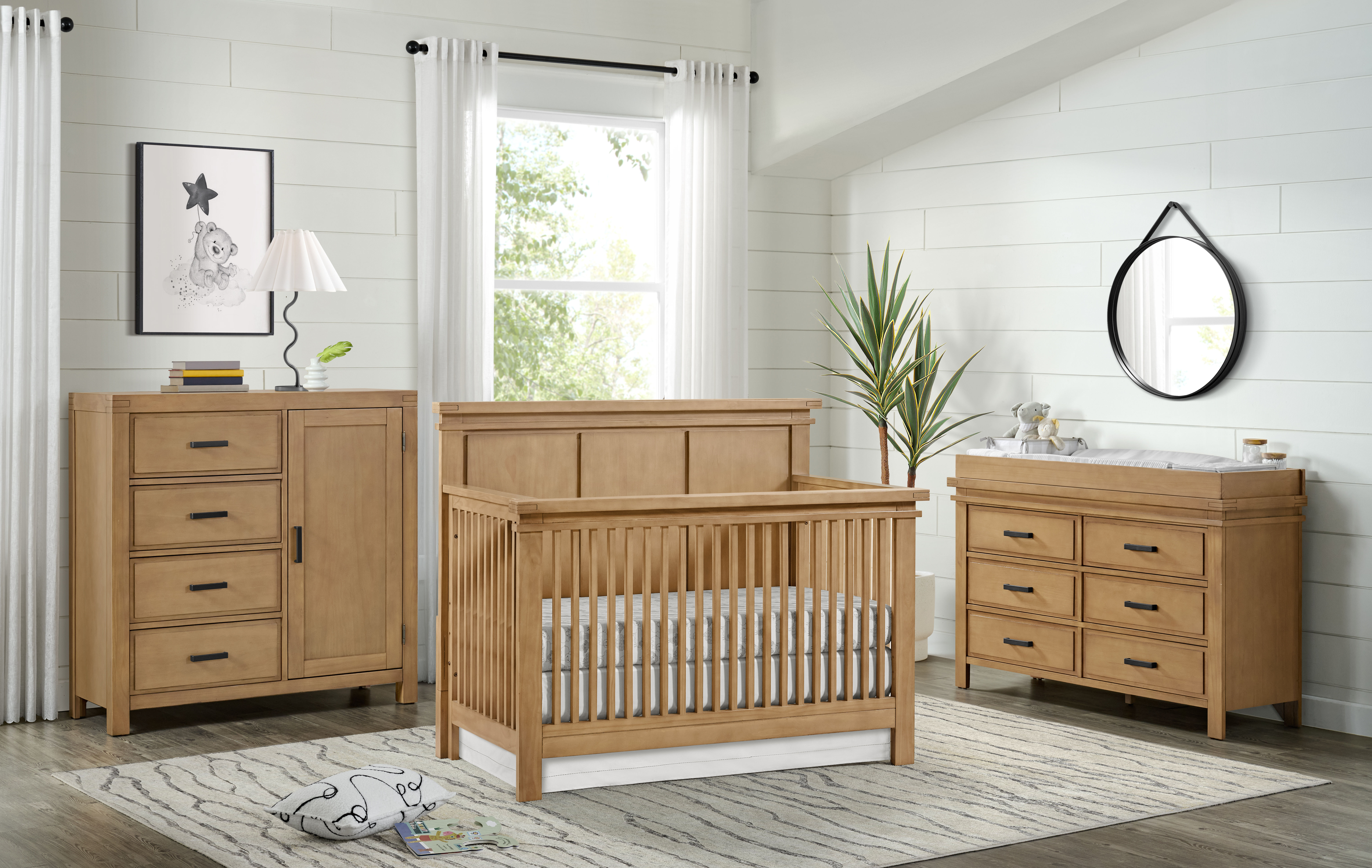 Oxford Mystic Honey Wood 3pc Crib Set with Topper Dresser