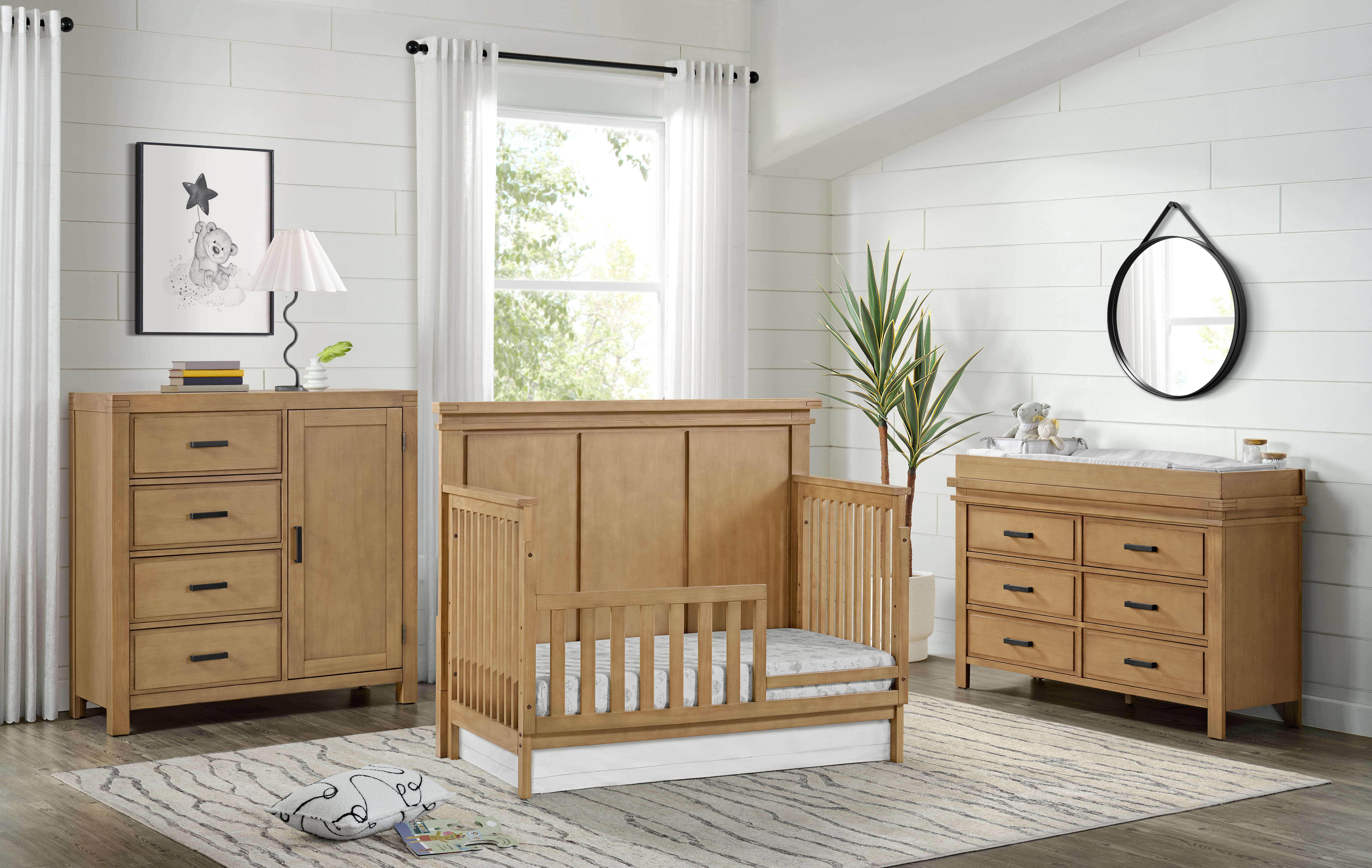 Oxford Mystic Honey Wood 3pc Toddler Bed Set with Topper Dresser