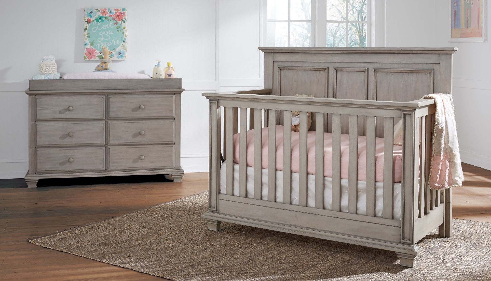 Oxford Baby Kenilworth Stone Wash 2pc Crib Set with Dresser Topper