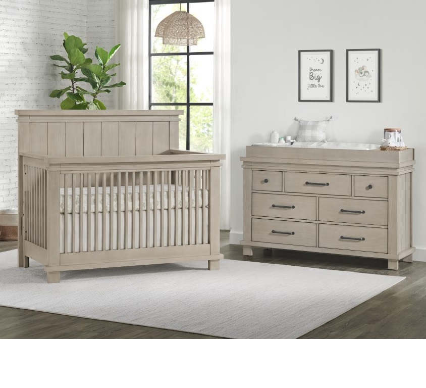 Oxford Soho Baby Hampton Stone Wash 2pc Crib Set with Dresser Topper