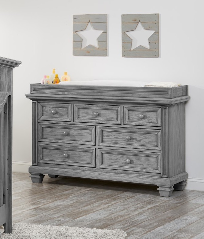 Oxford Soho Baby Richmond Brushed Gray 2pc Crib Set with Dresser Topper
