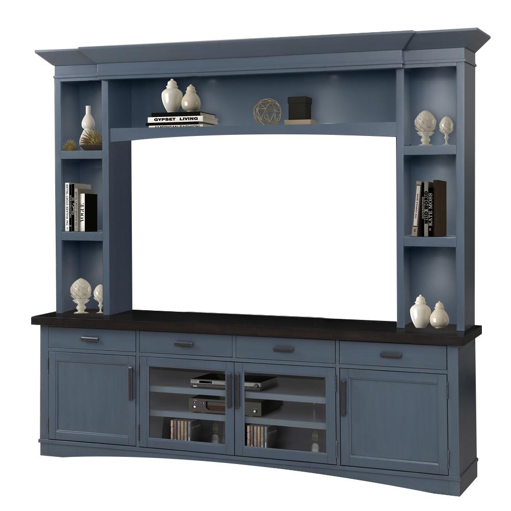 Parker House Americana Modern Blue 92 Inch TV Console with Hutch and LED Li...