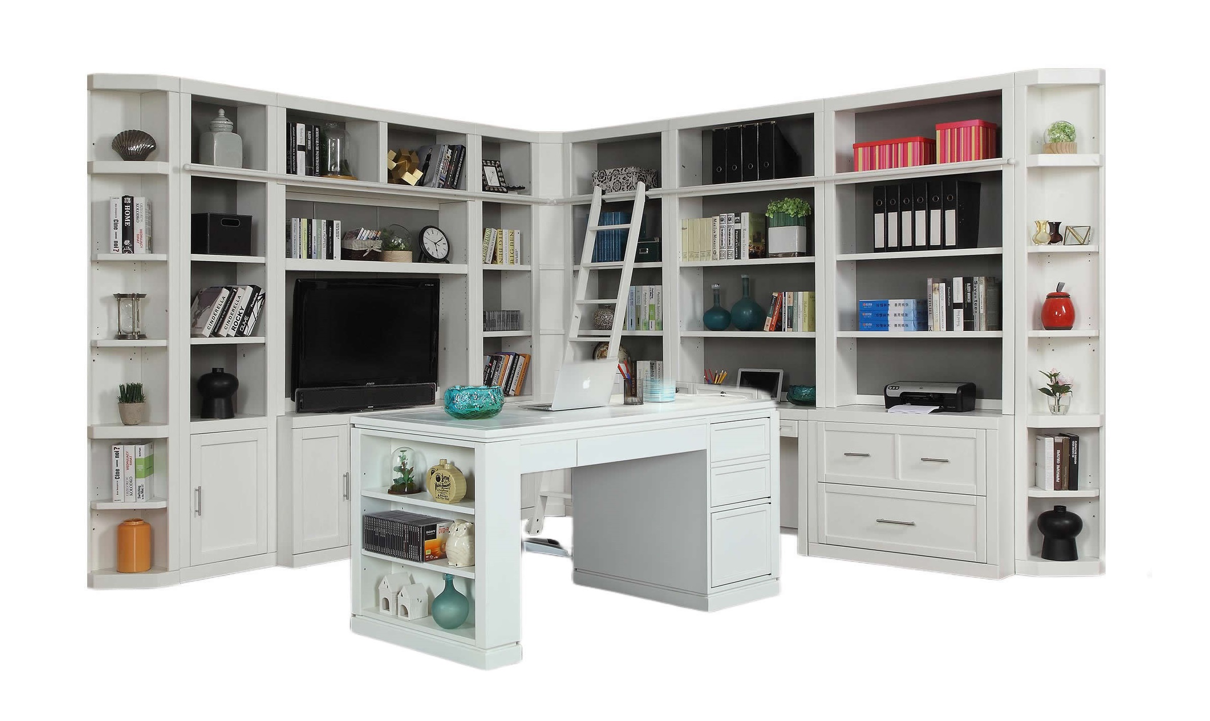 Parker House Catalina White 12pc Corner Library Wall with Writing Desk