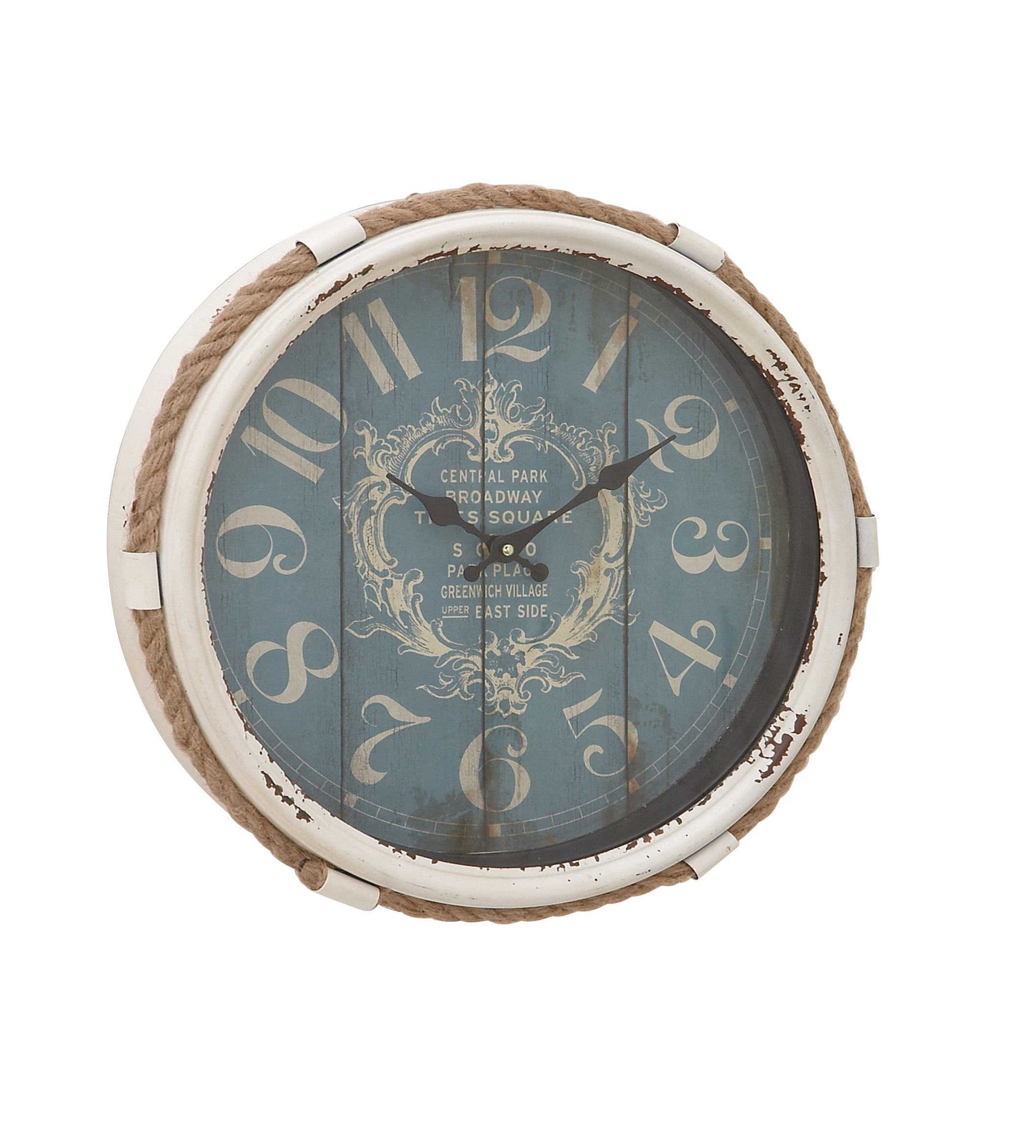 Park Spencer Distressed White Blue Rustic Rope Wall Clock