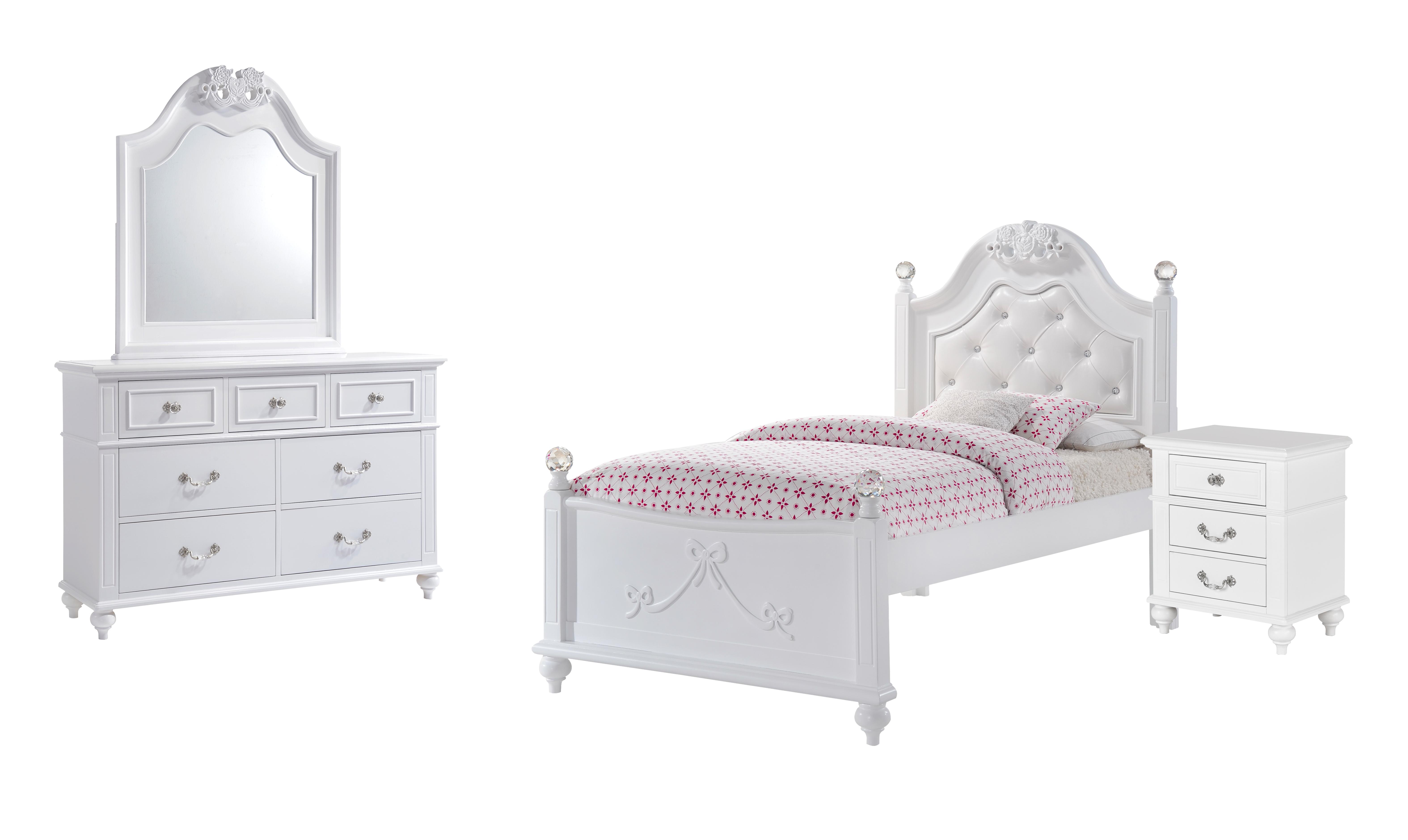 Picket House Annie White Faux Leather 4pc Bedroom Set with Twin Platform Be...