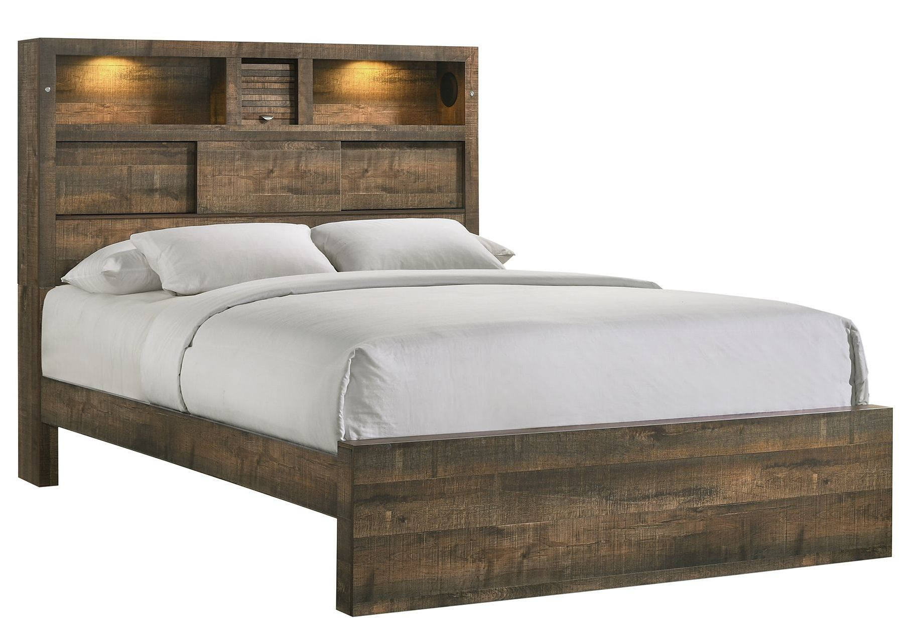 Picket House Beckett Walnut King Bookcase Panel Bed with Bluetooth