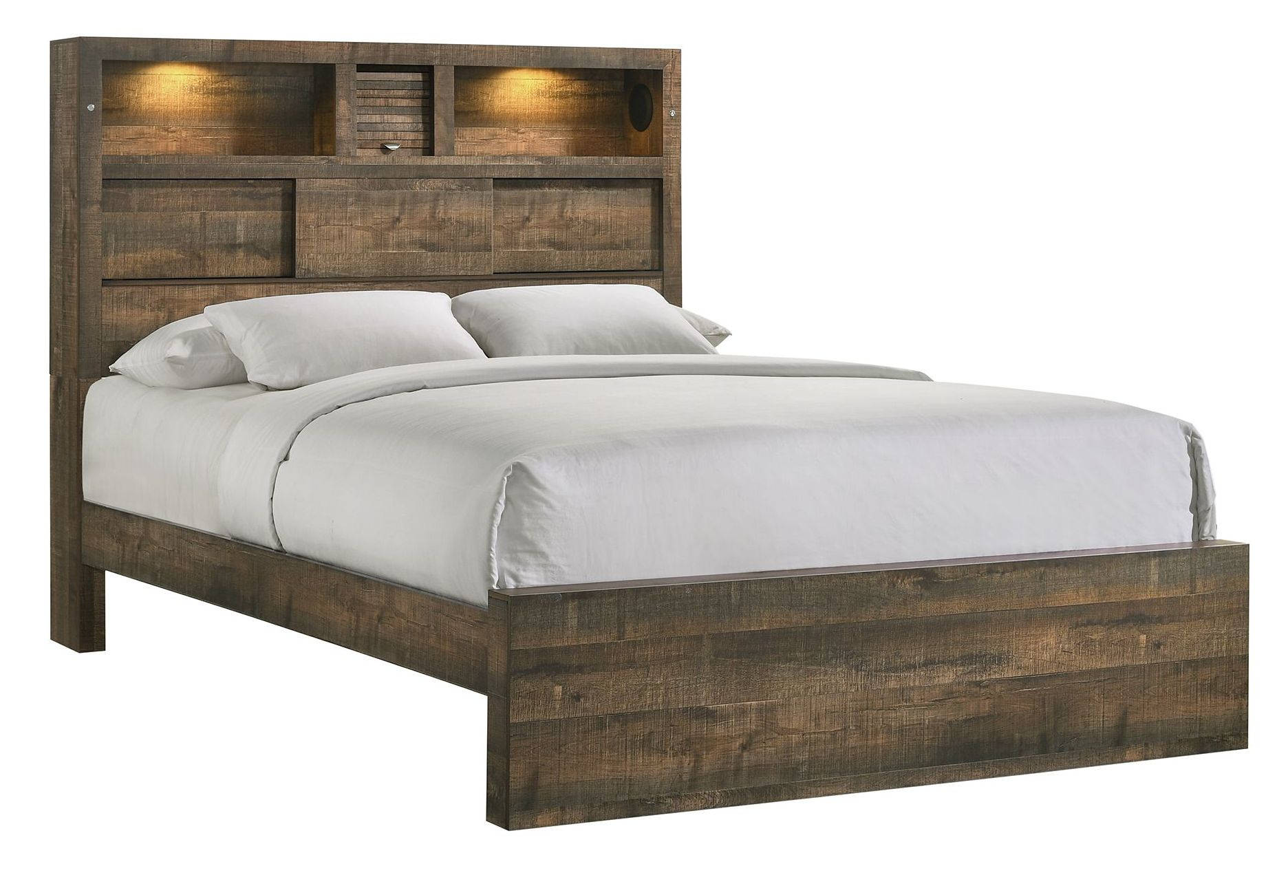 Picket House Beckett Walnut Queen Bookcase Panel Bed with Bluetooth