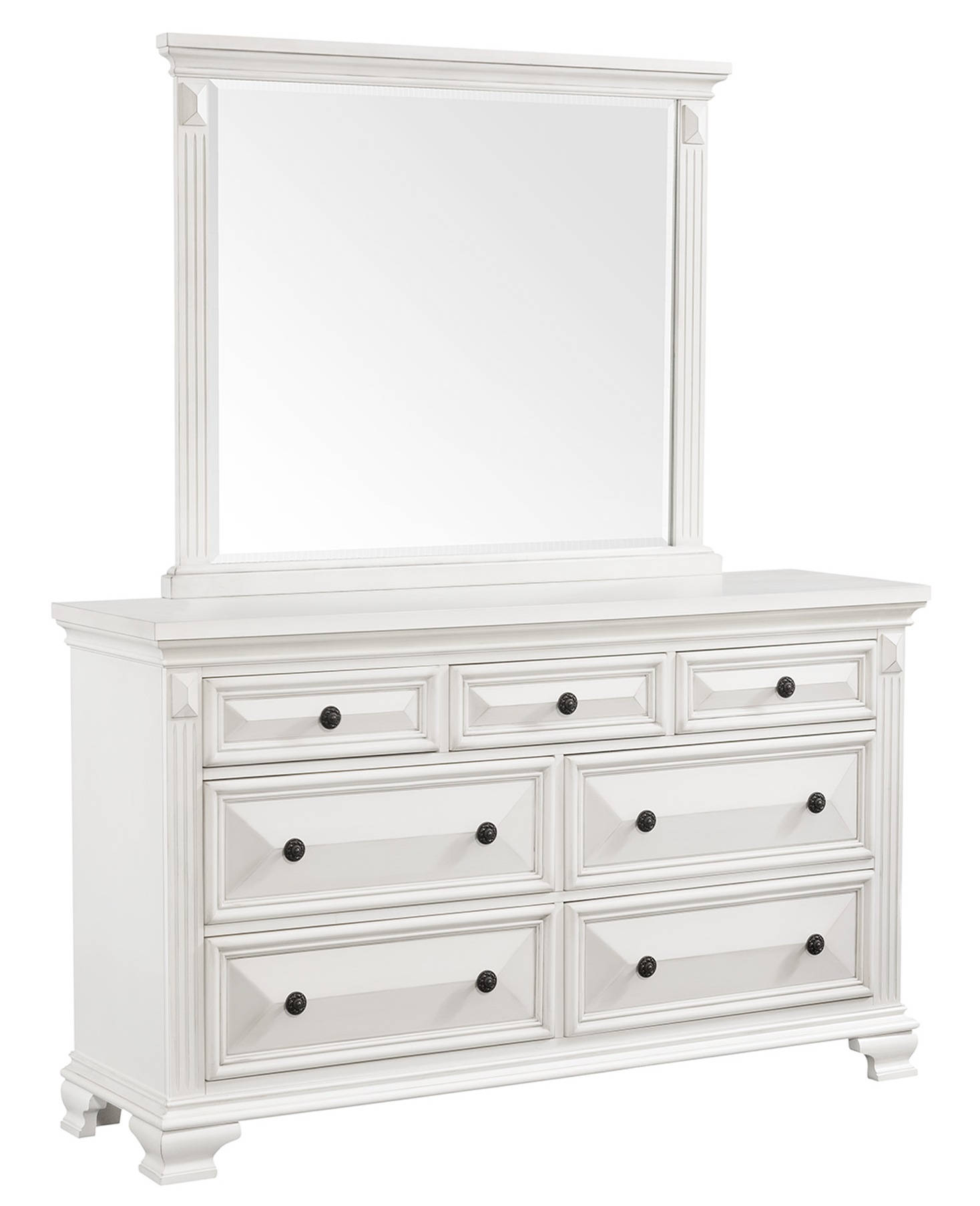 Picket House Trent Antique White 7 Drawers Dresser and Mirror