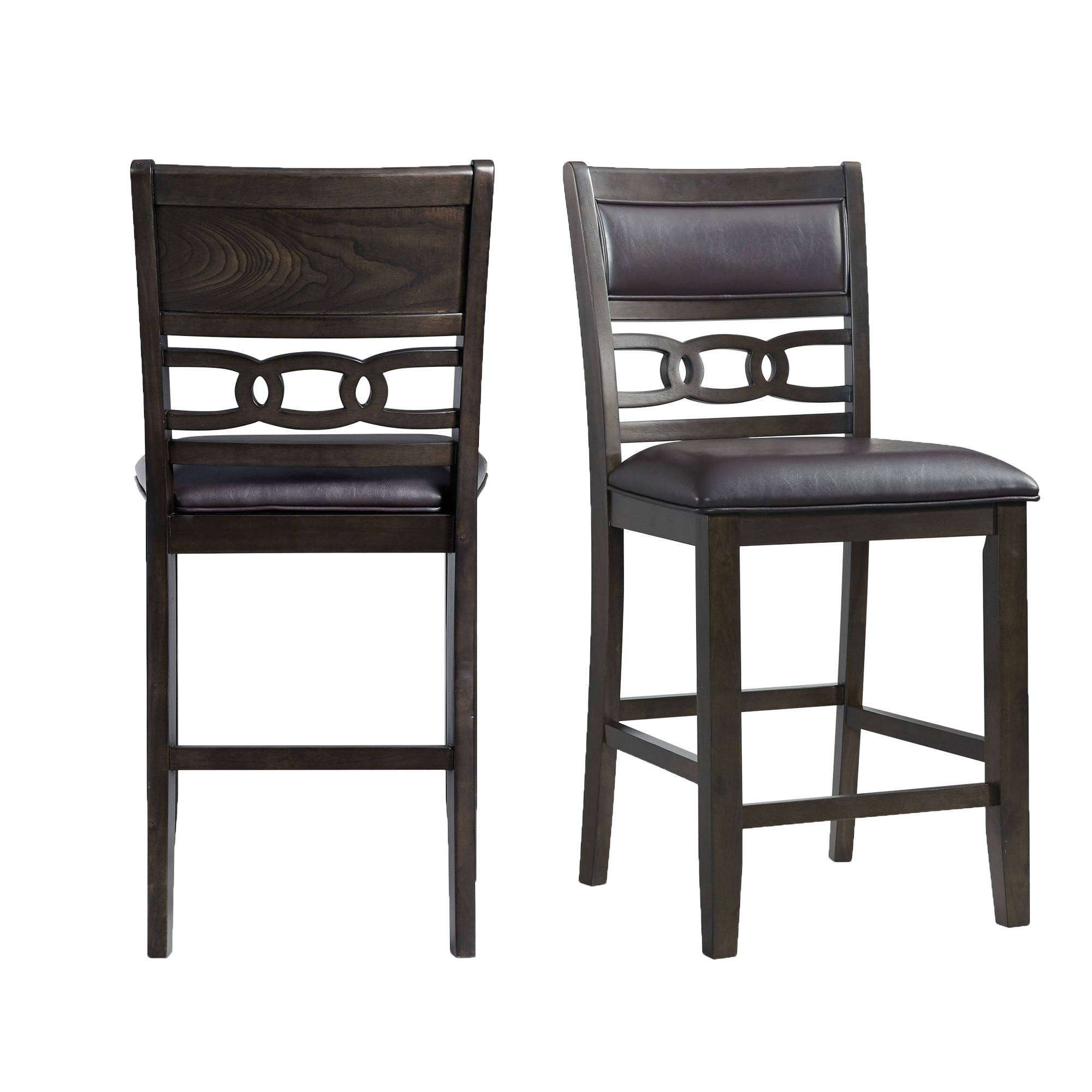 2 Picket House Taylor Walnut Black Faux Leather Counter Height Chairs
