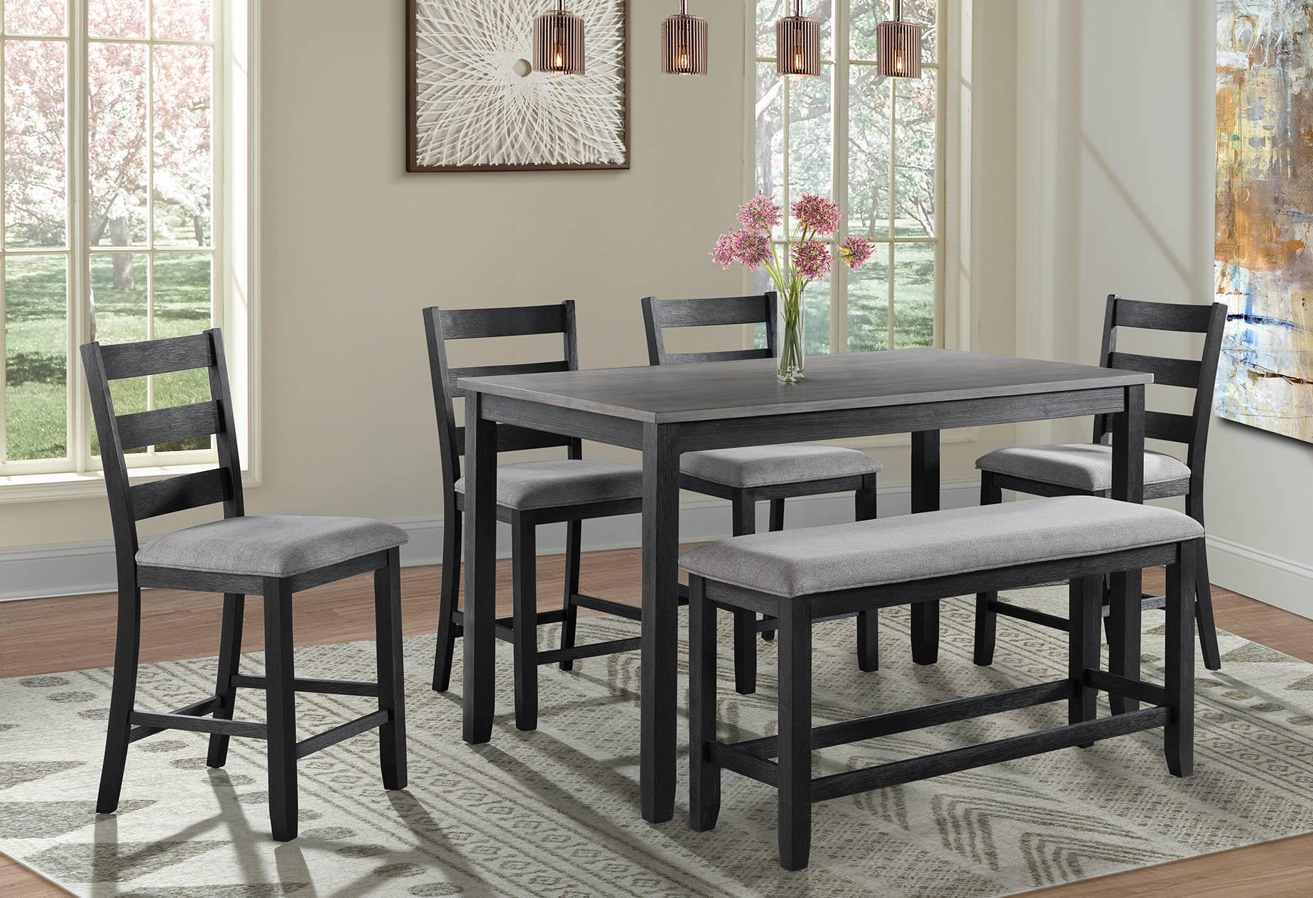Picket House Kona Gray Black 6pc Counter Height Set