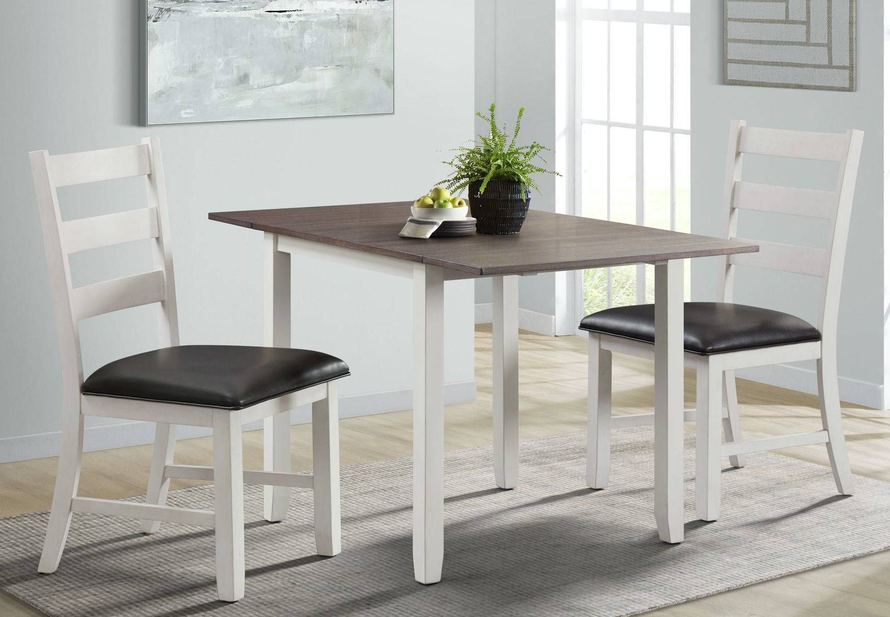 Picket House Tuttle Dark Brown White Drop Leaf 3pc Dining Room Set