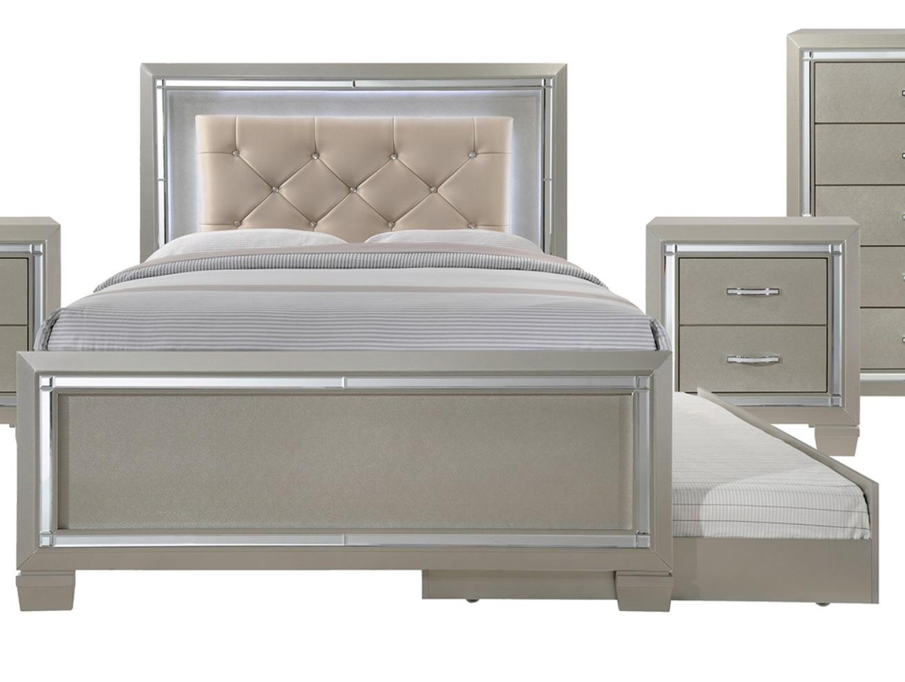 Picket House Glamour Youth Champagne 2pc Bedroom Set with Full Trundle Plat...