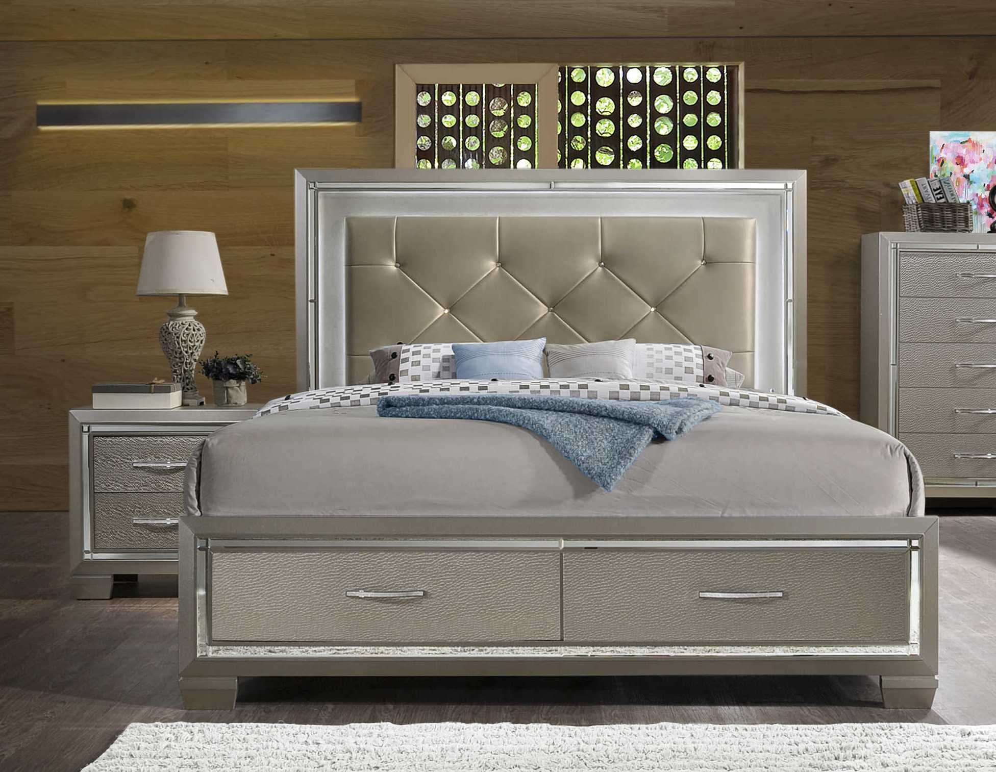 Picket House Glamour Champagne 2pc Bedroom Set with Storage King Platform B...