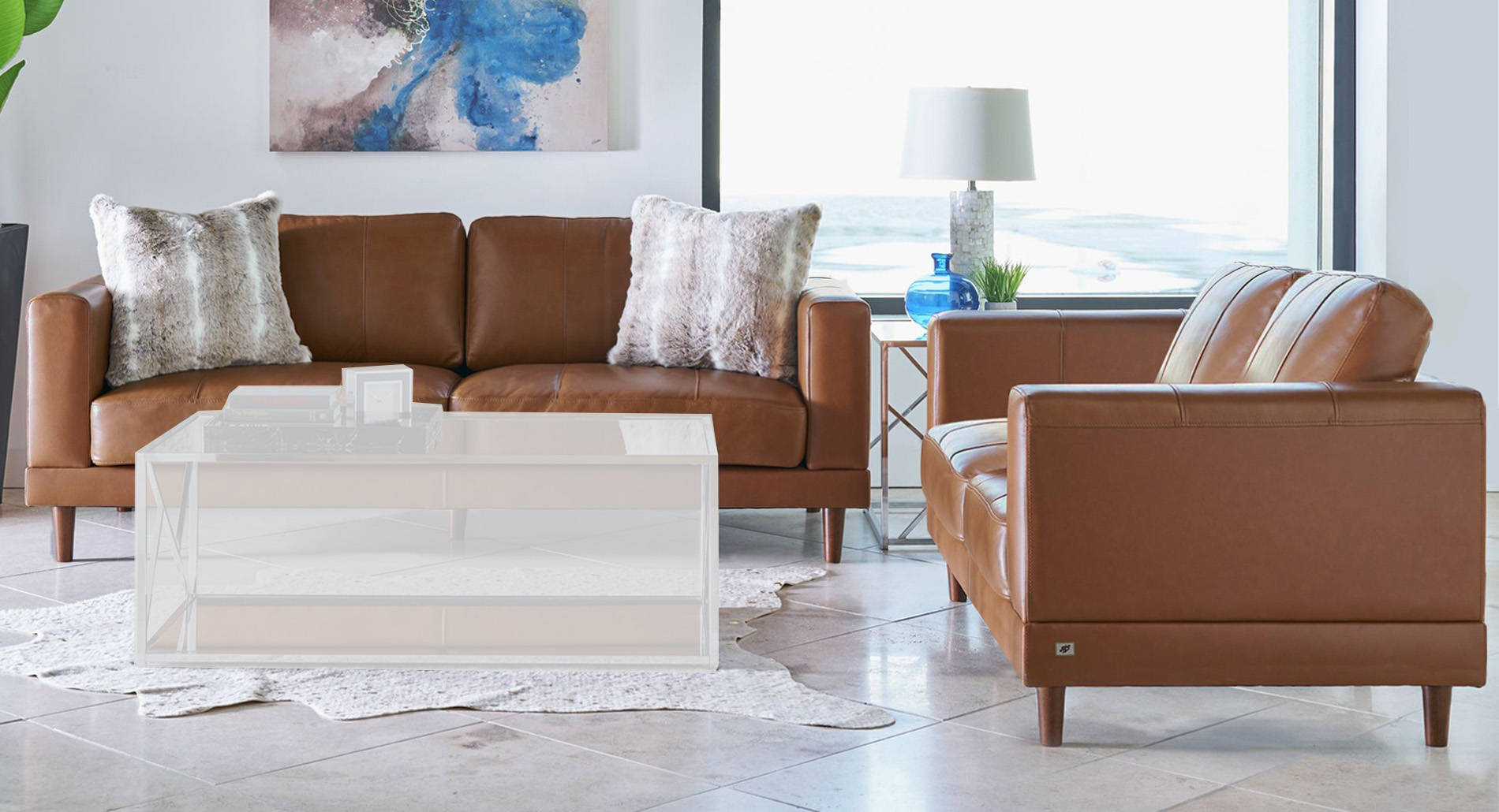 Picket House Hanson Tan Leather 2pc Living Room Set