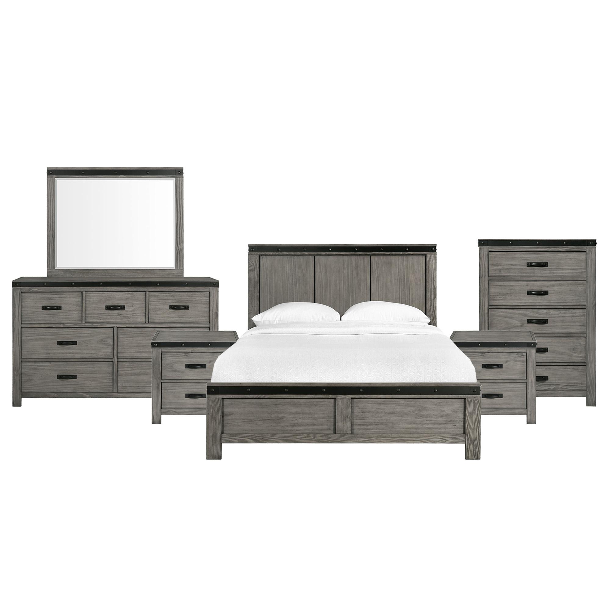 Picket House Montauk Gray 6pc Bedroom Set with King Panel Bed