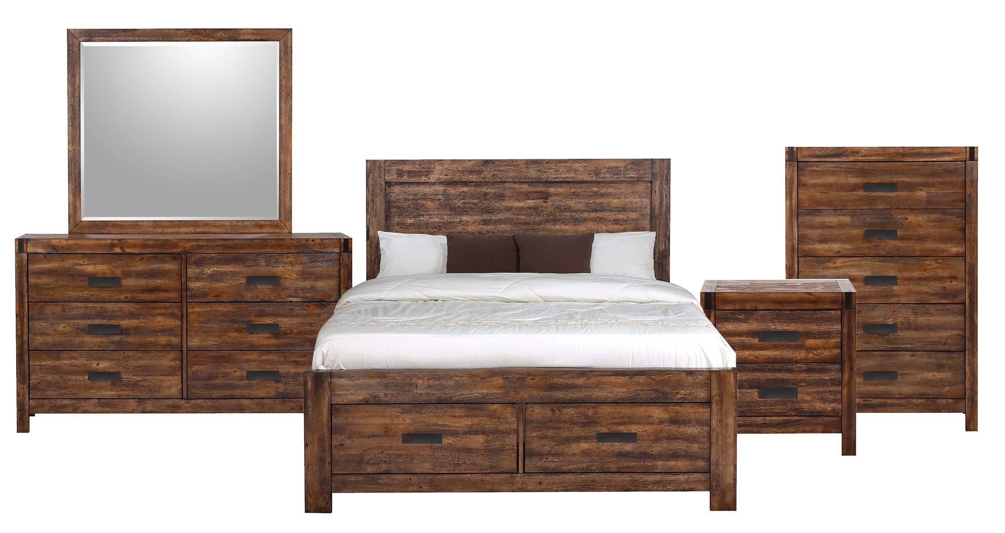 Picket House Wren Chestnut 5pc Bedroom Set with Full Platform Storage Bed