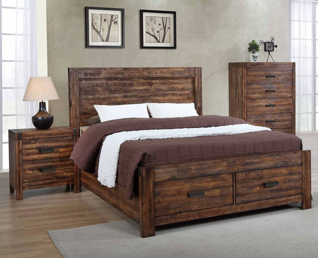 Picket House Wren Chestnut 4pc Bedroom Set With King Platform Storage Bed