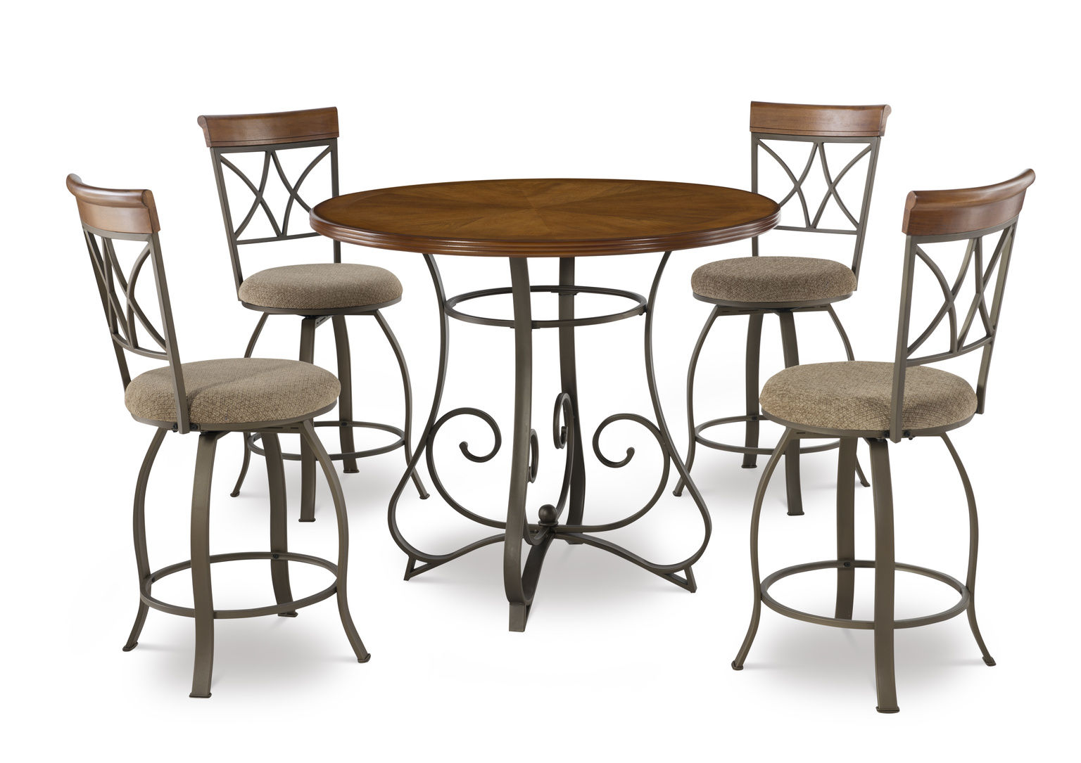 Powell Furniture Hamilton Medium Cherry Taupe Round 5pc Counter Height Set