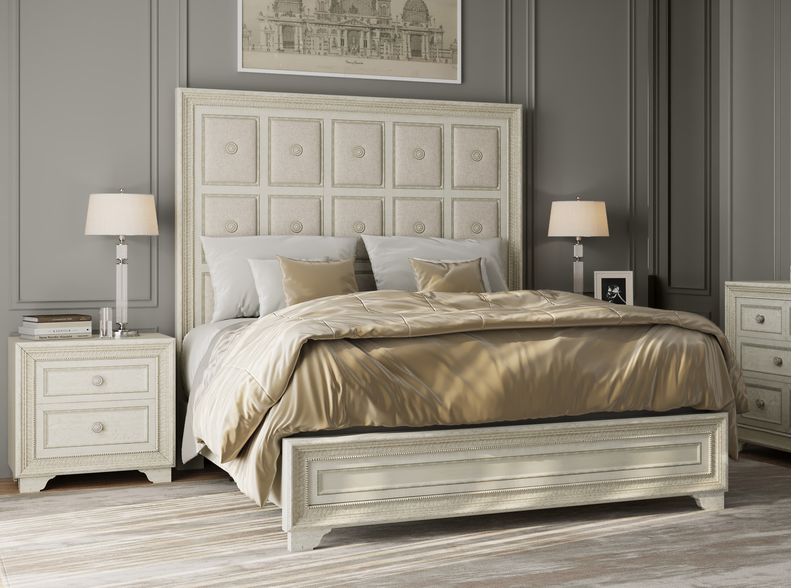 Pulaski Camila Natural White 2pc Bedroom Set With Queen Upholstered Bed