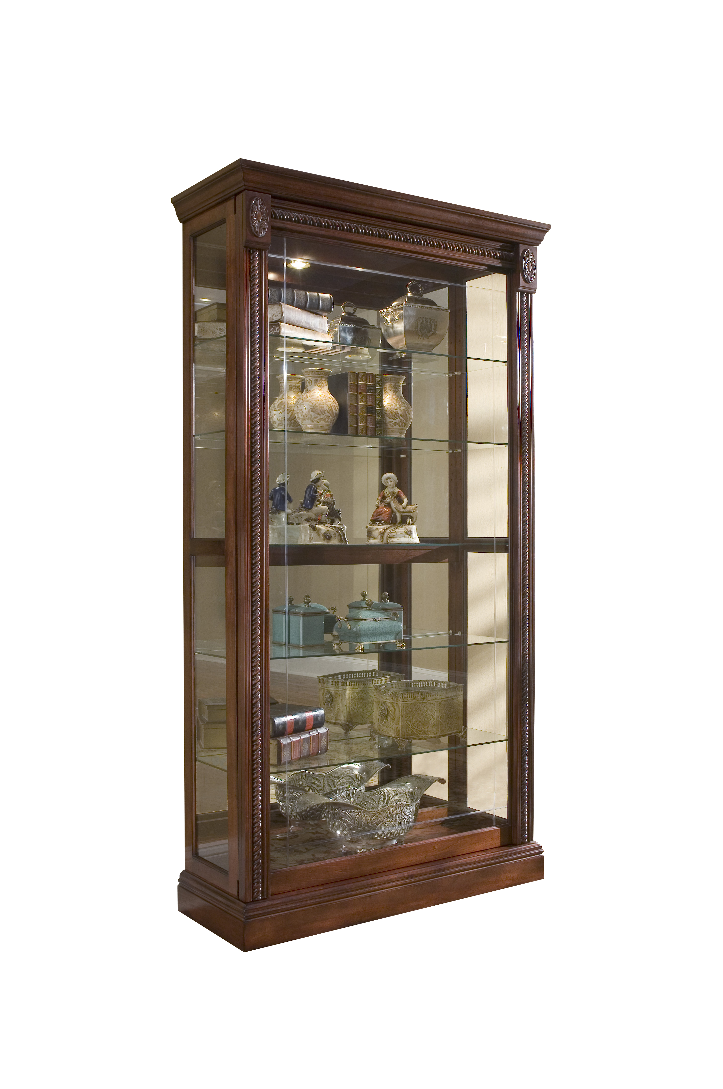 Pulaski PFC Brown Lighted Sliding Door 5 Shelf Curio Cabinet