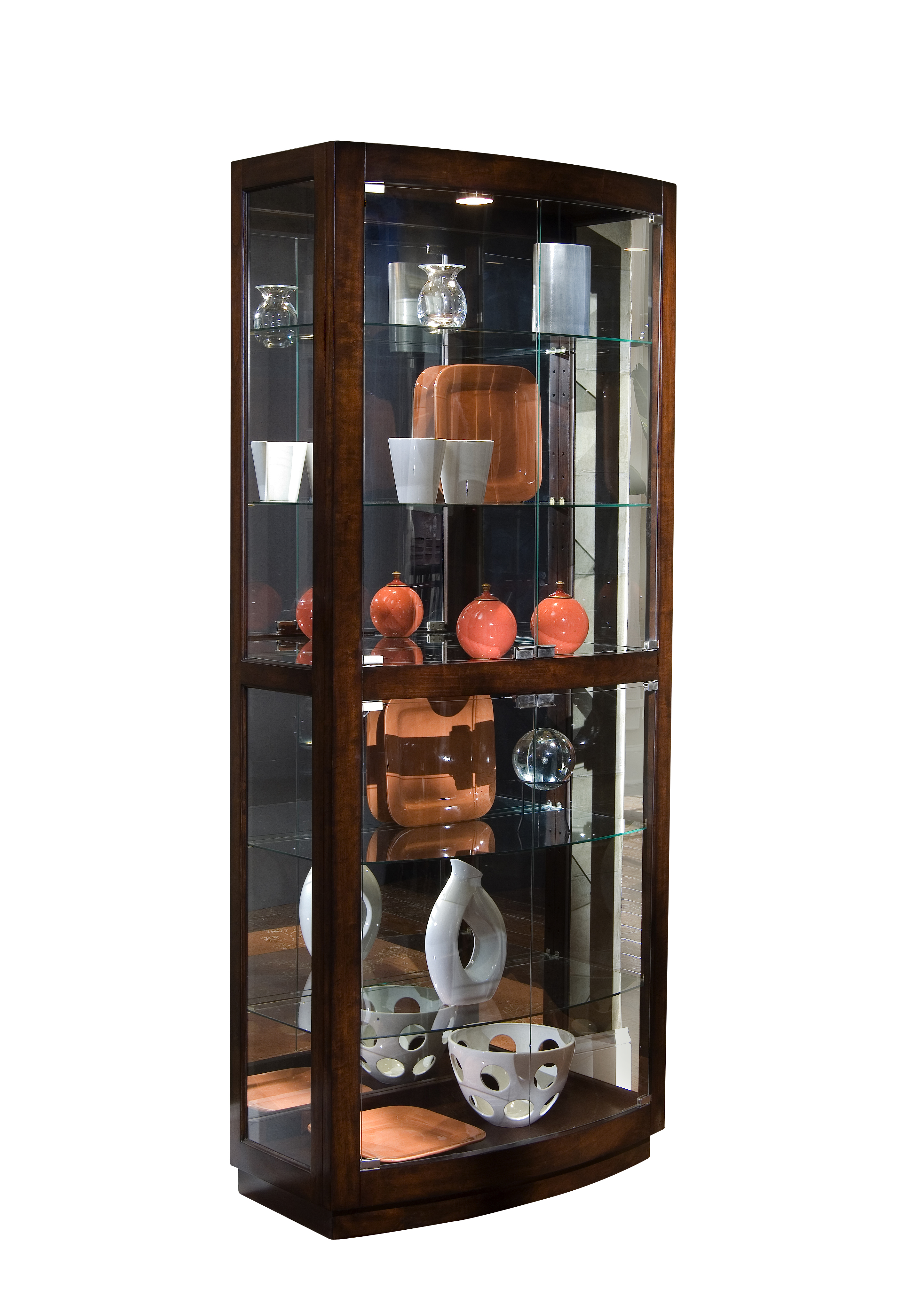 Pulaski PFC Brown Curved Front 5 Shelf Curio Cabinet