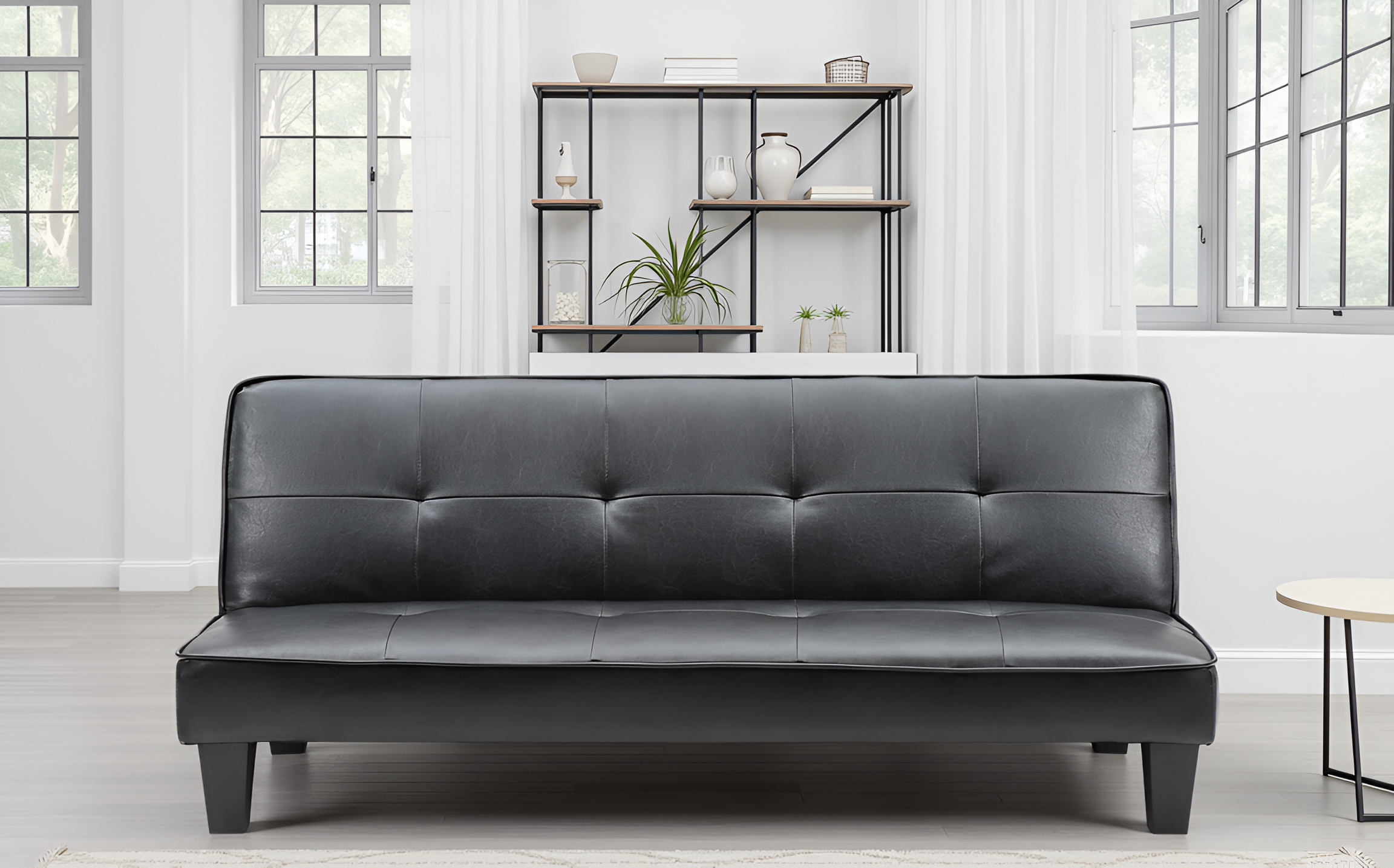 Elite Space Living Loures Black Faux Leather Sofa Bed