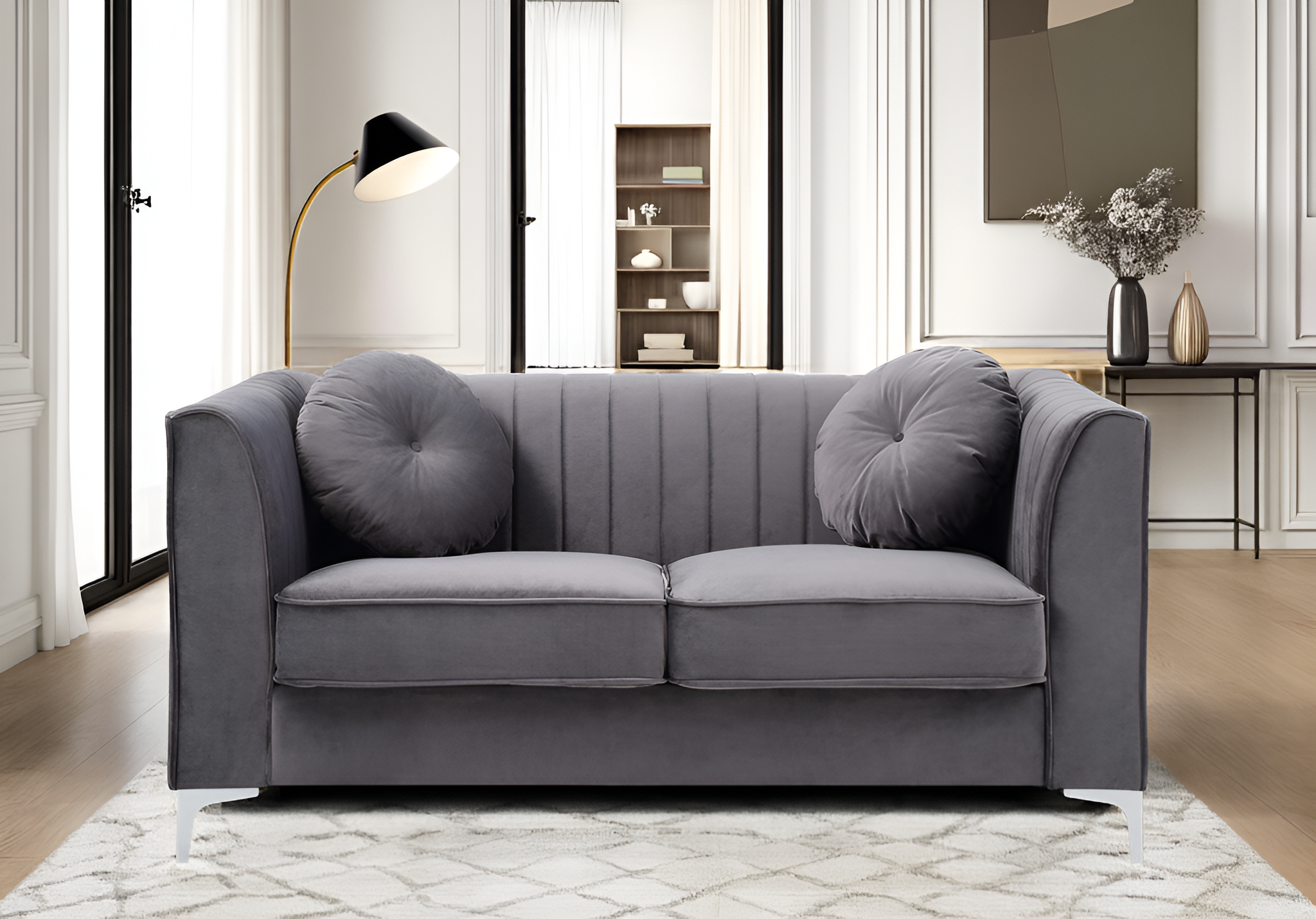 Elite Space Living Tetouan Gray Velvet Microsuede Loveseat