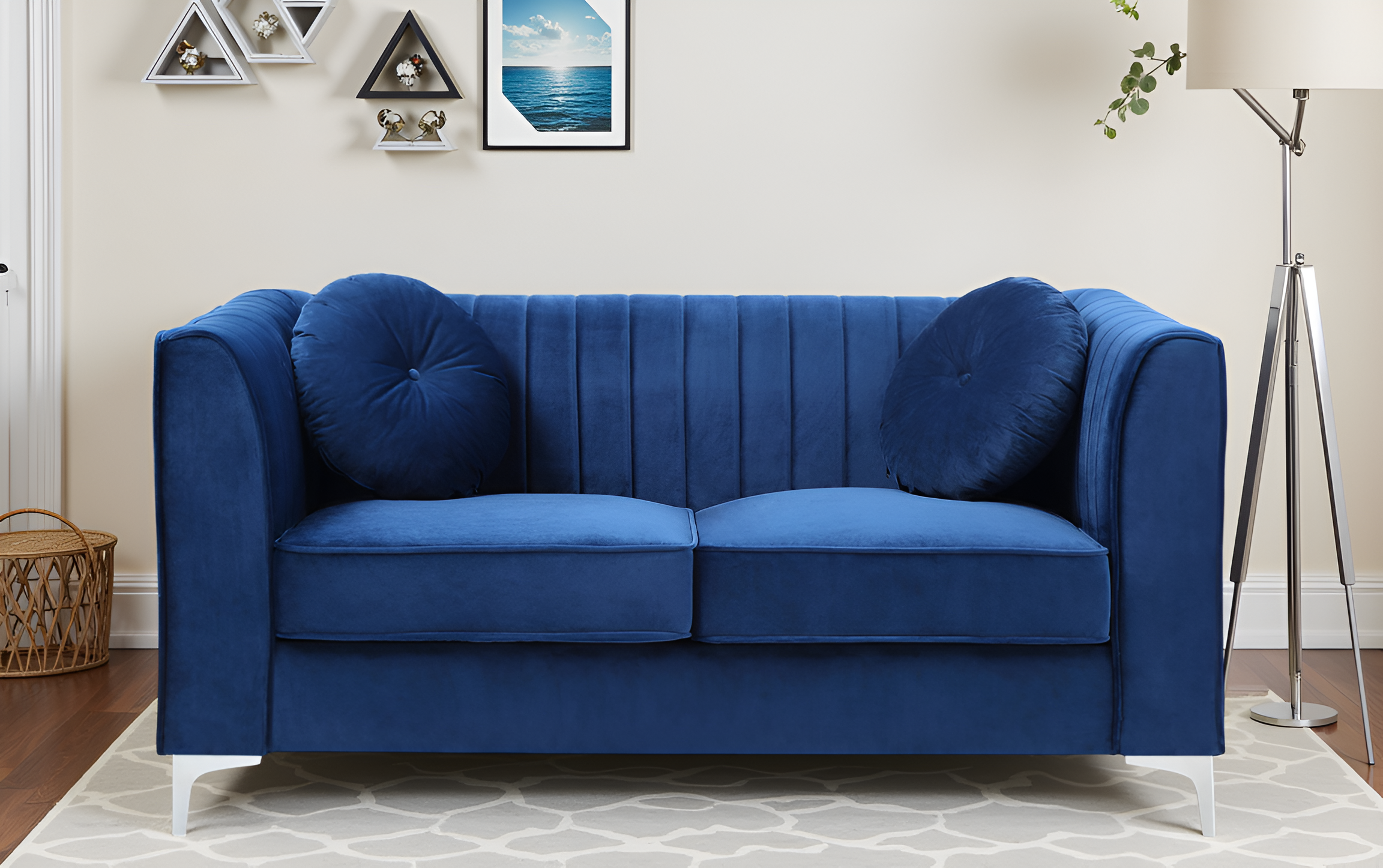 Elite Space Living Tetouan Navy Blue Velvet Microsuede Loveseat
