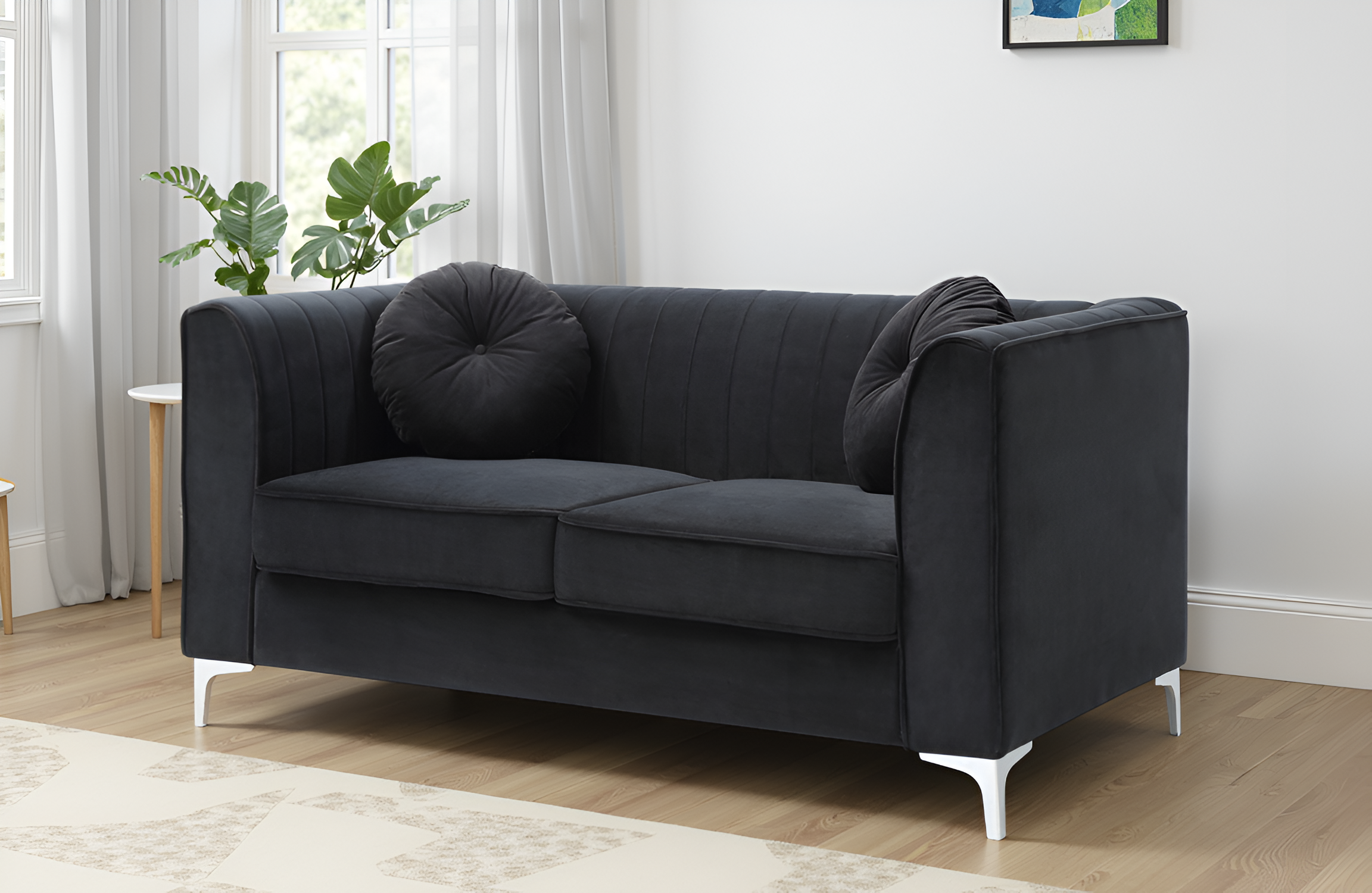 Elite Space Living Tetouan Black Velvet Microsuede Loveseat