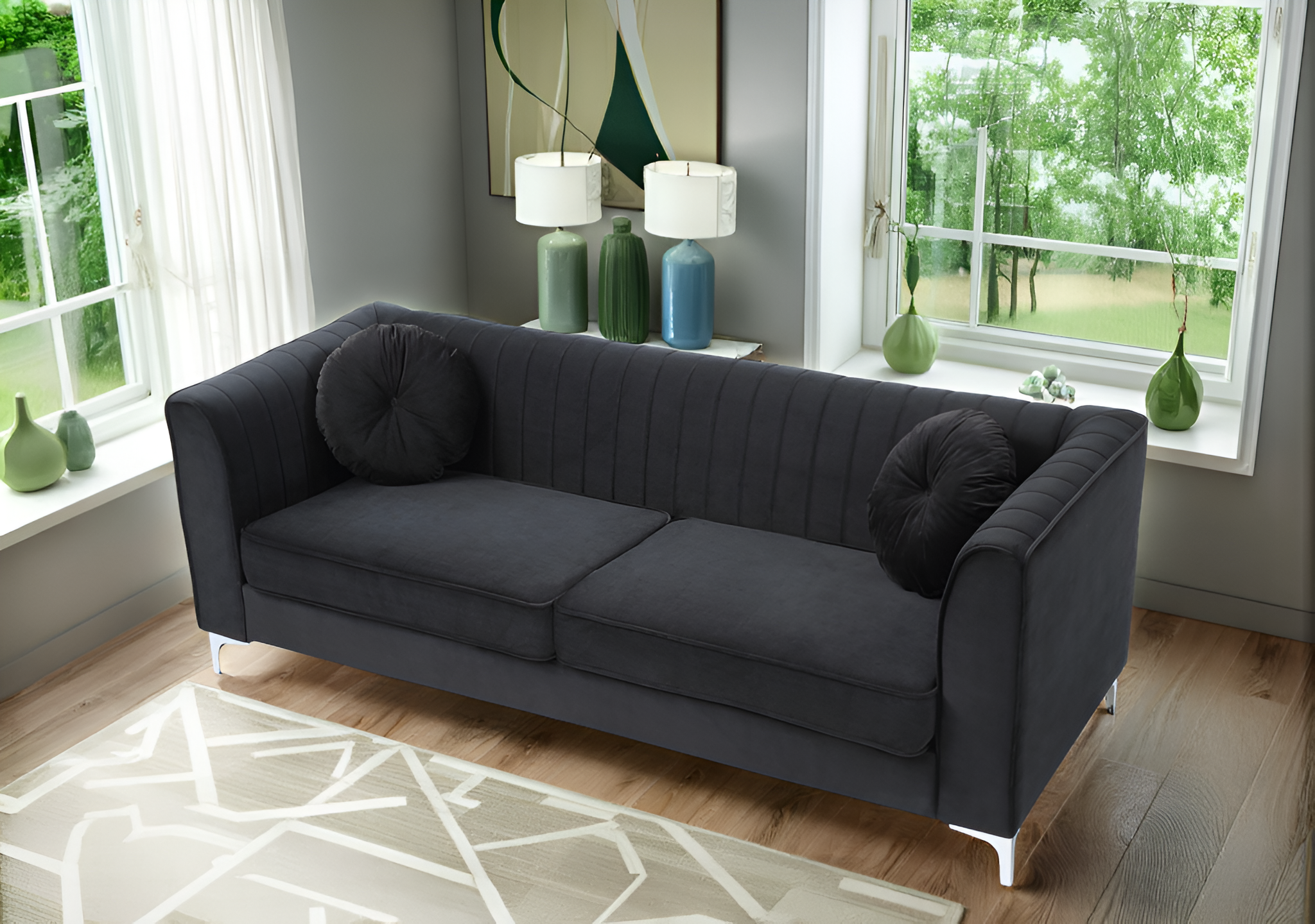 Elite Space Living Tetouan Black Velvet Microsuede Sofa