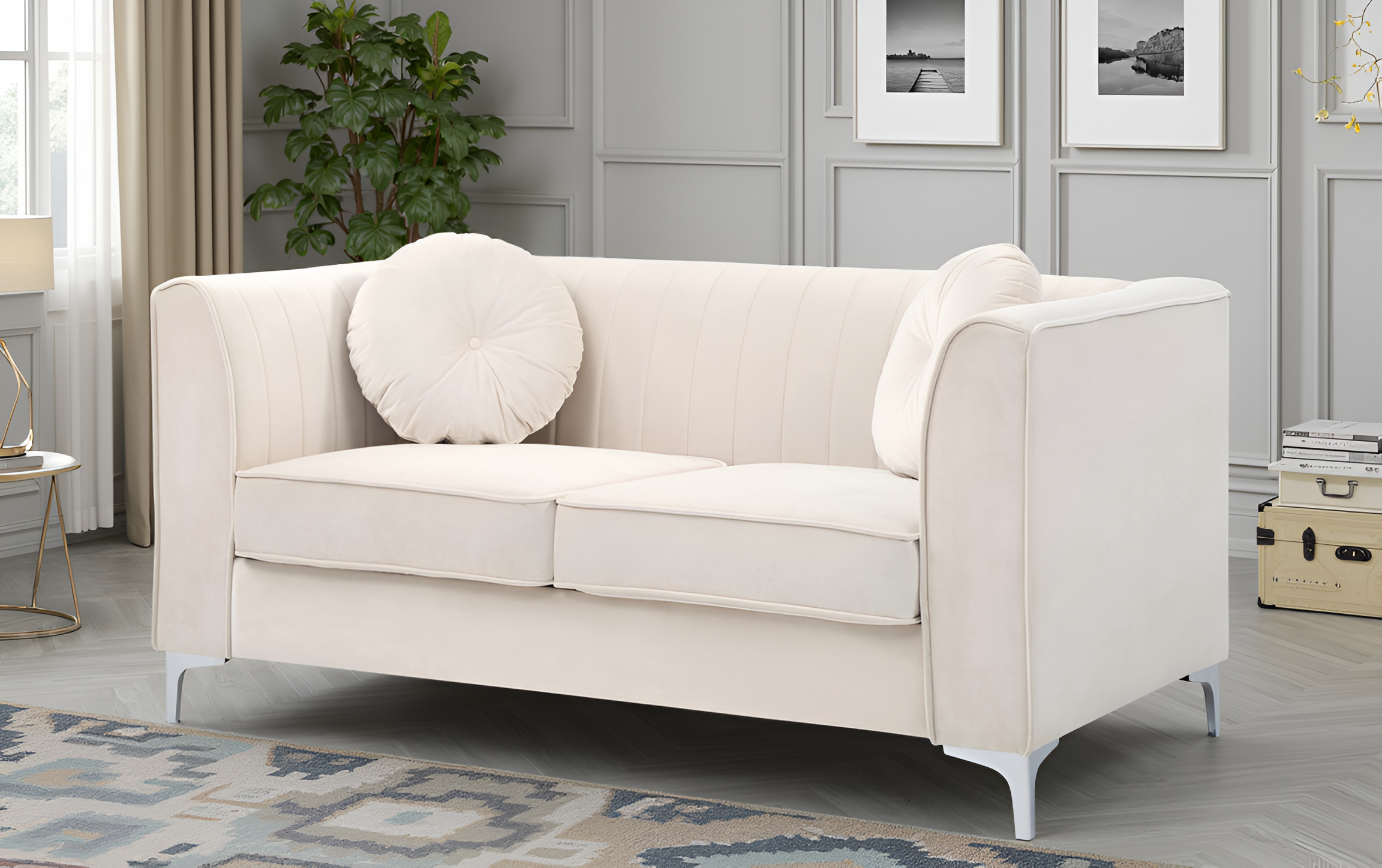 Elite Space Living Tetouan Ivory Velvet Microsuede Loveseat
