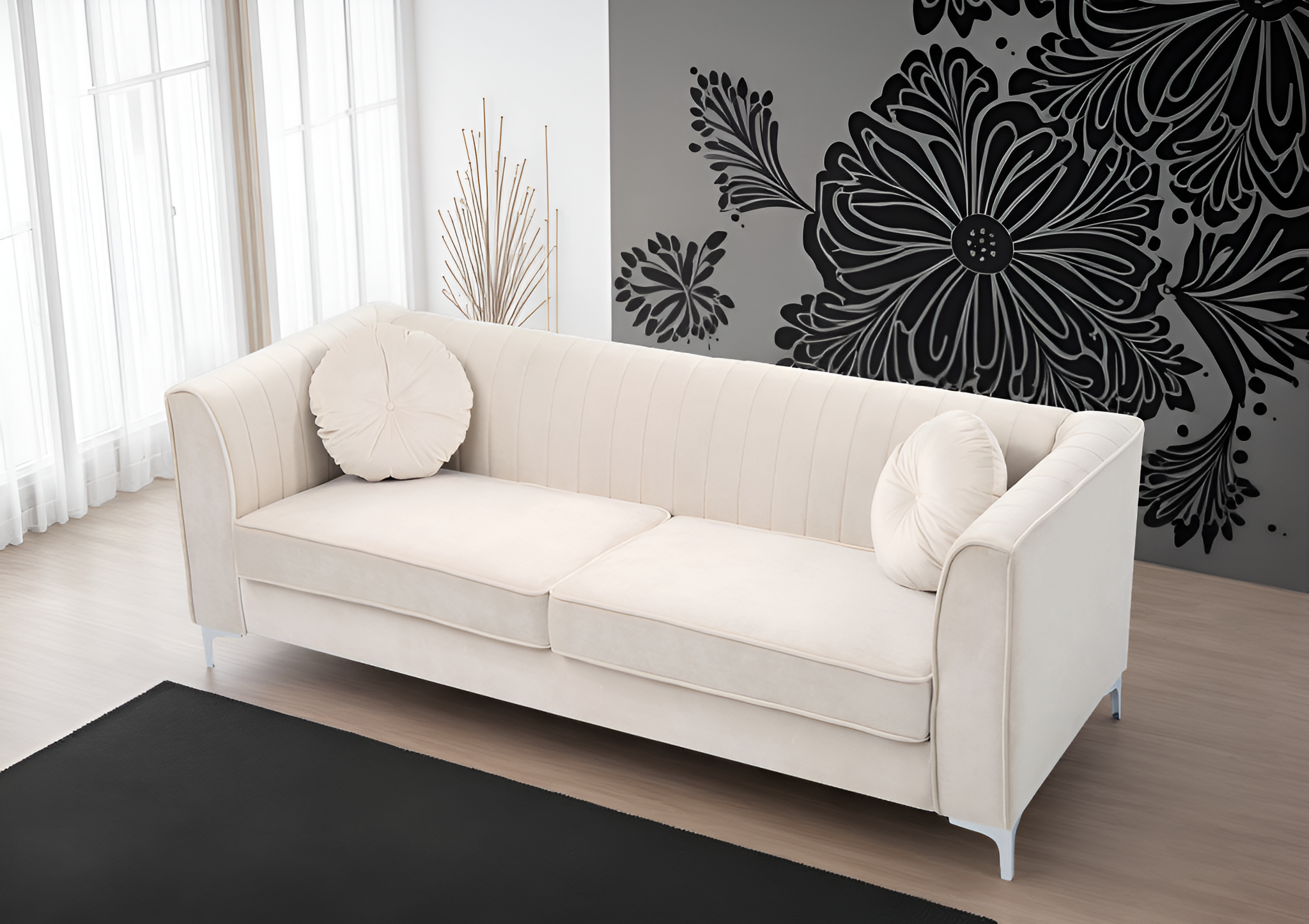 Elite Space Living Tetouan Ivory Velvet Microsuede Sofa