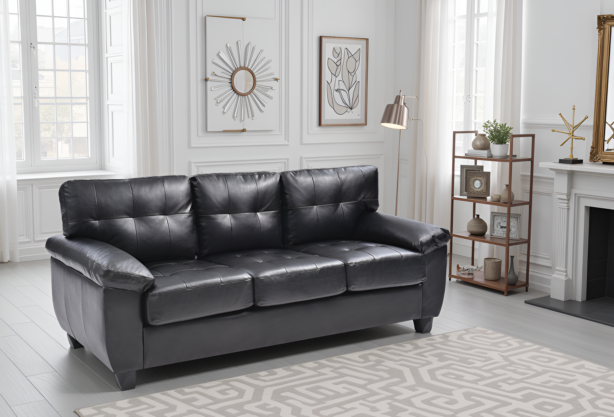 Elite Space Living Rimouski Black Faux Leather Sofa