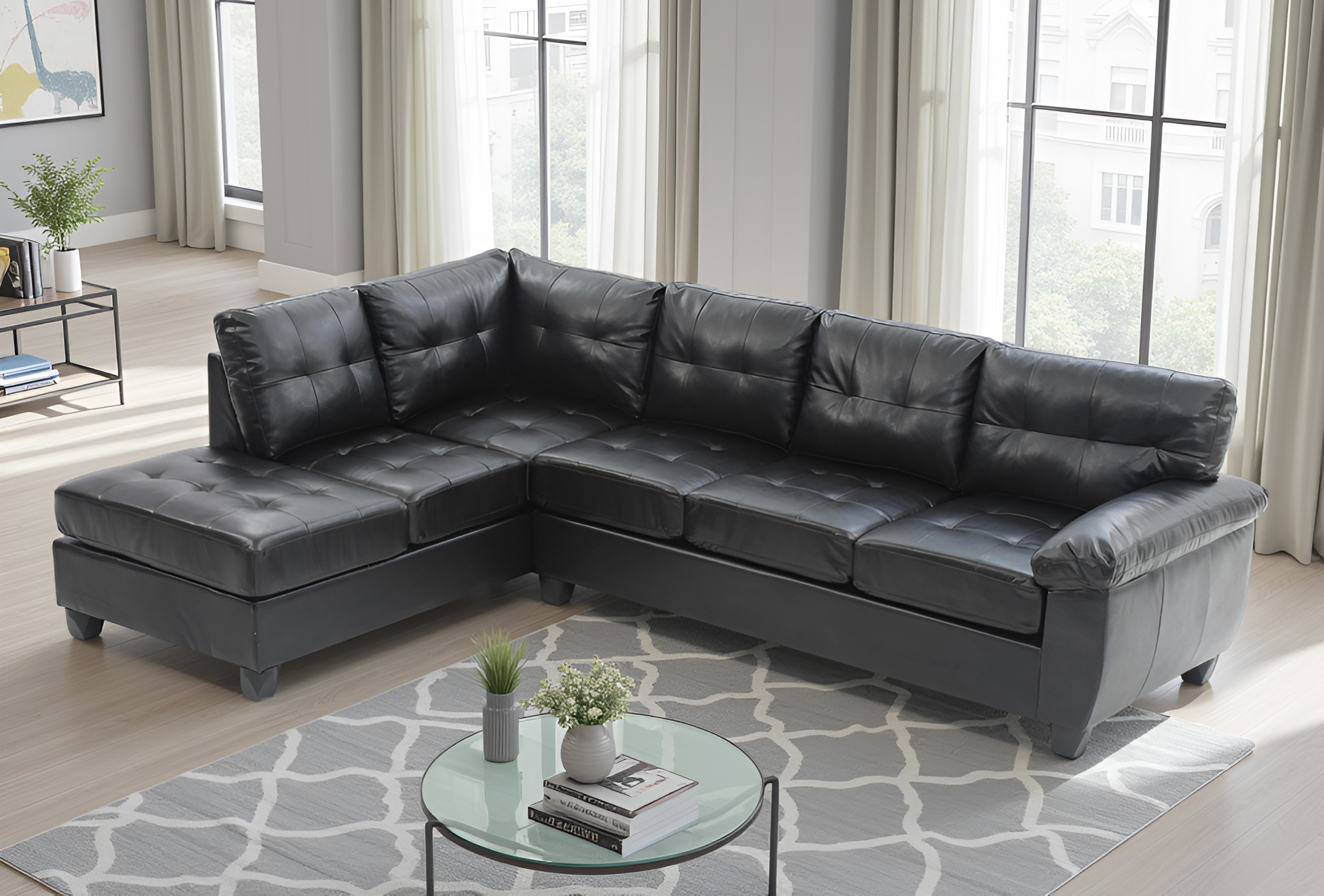 Elite Space Living Rimouski Black Faux Leather Sectional