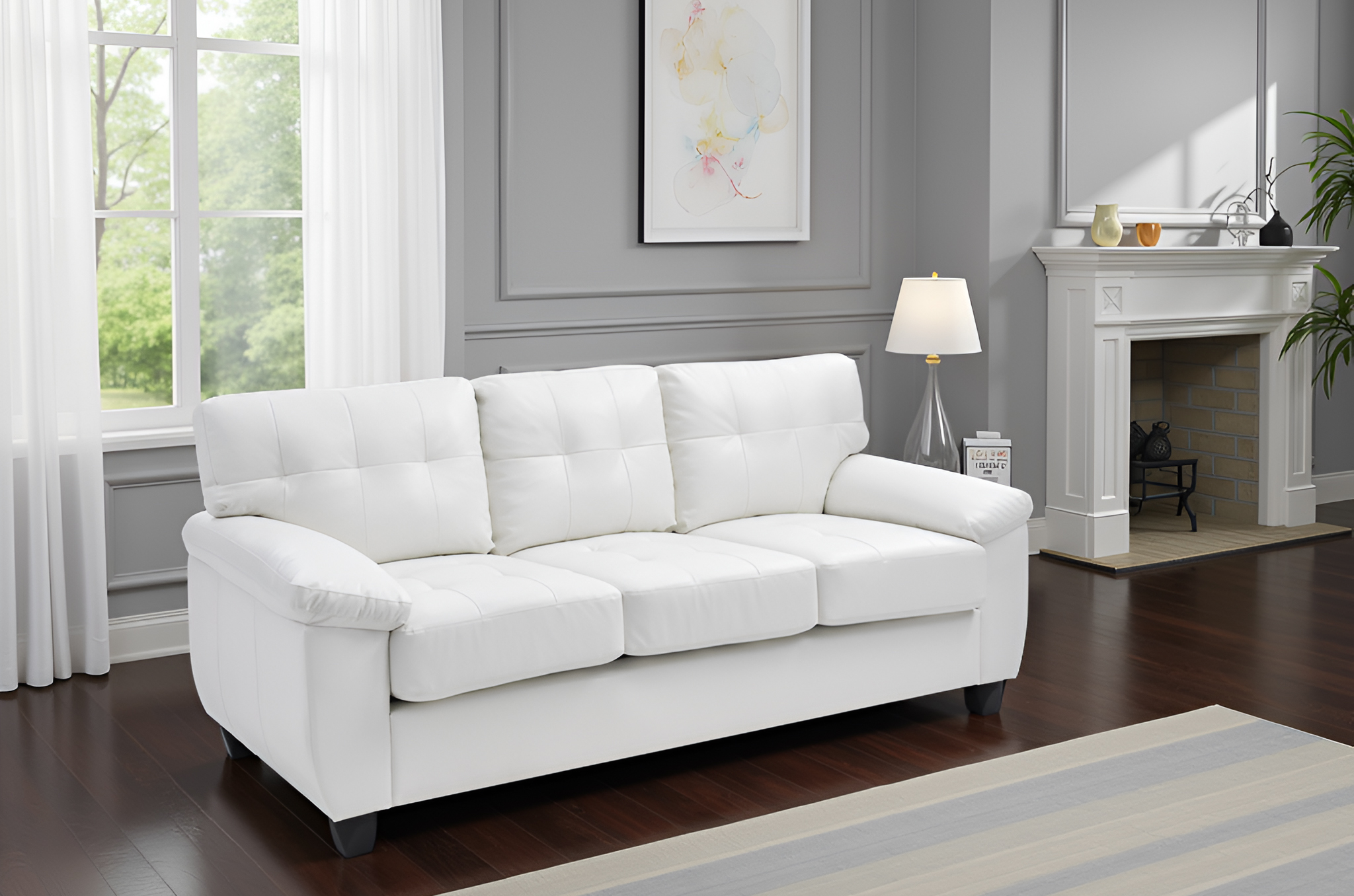 Elite Space Living Rimouski White Faux Leather Sofa