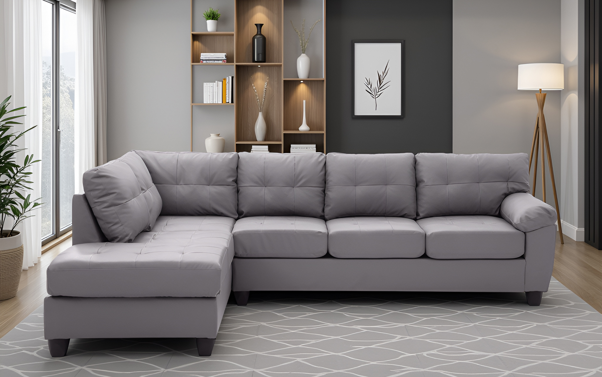 Elite Space Living Rimouski Gray Faux Leather Sectional