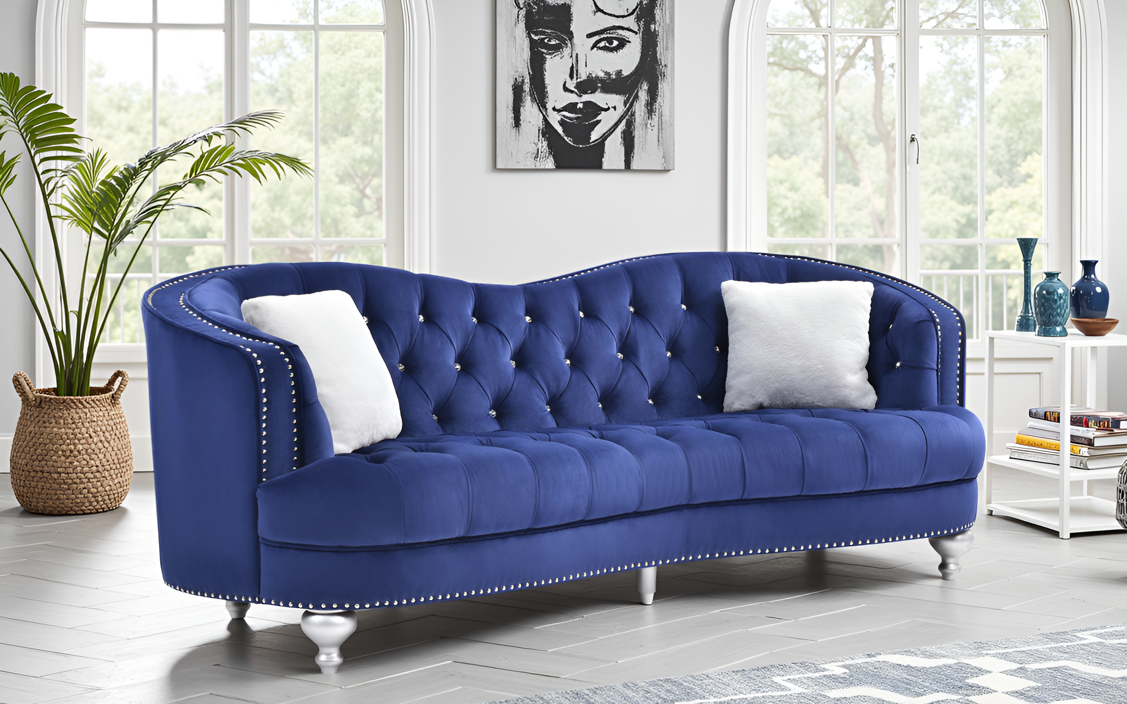 Elite Space Living Barcelos Blue Velvet Sofa