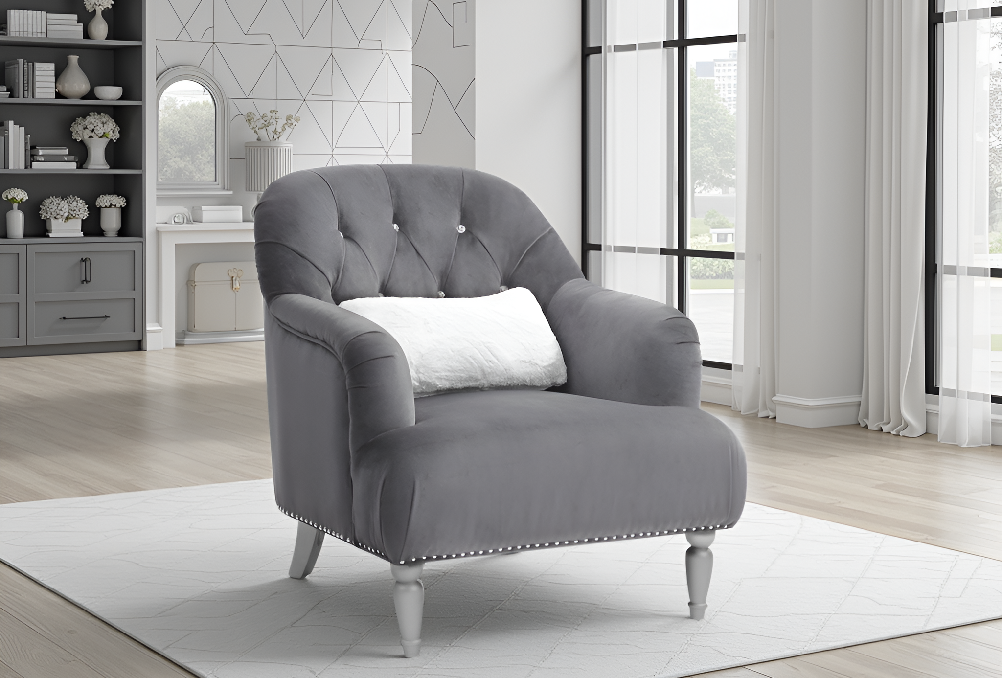 Elite Space Living Barcelos Gray Velvet Chair