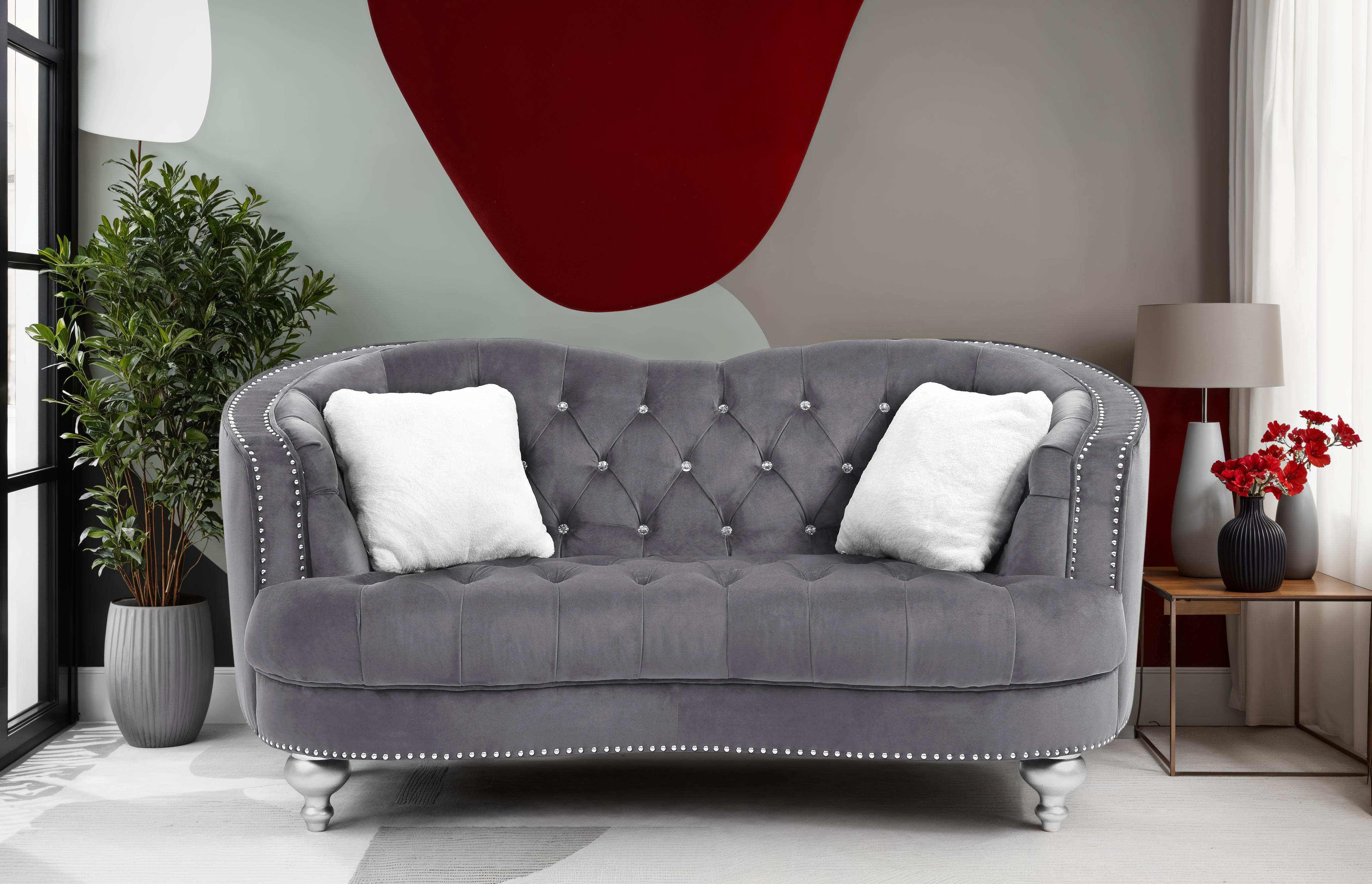 Elite Space Living Barcelos Gray Velvet Loveseat