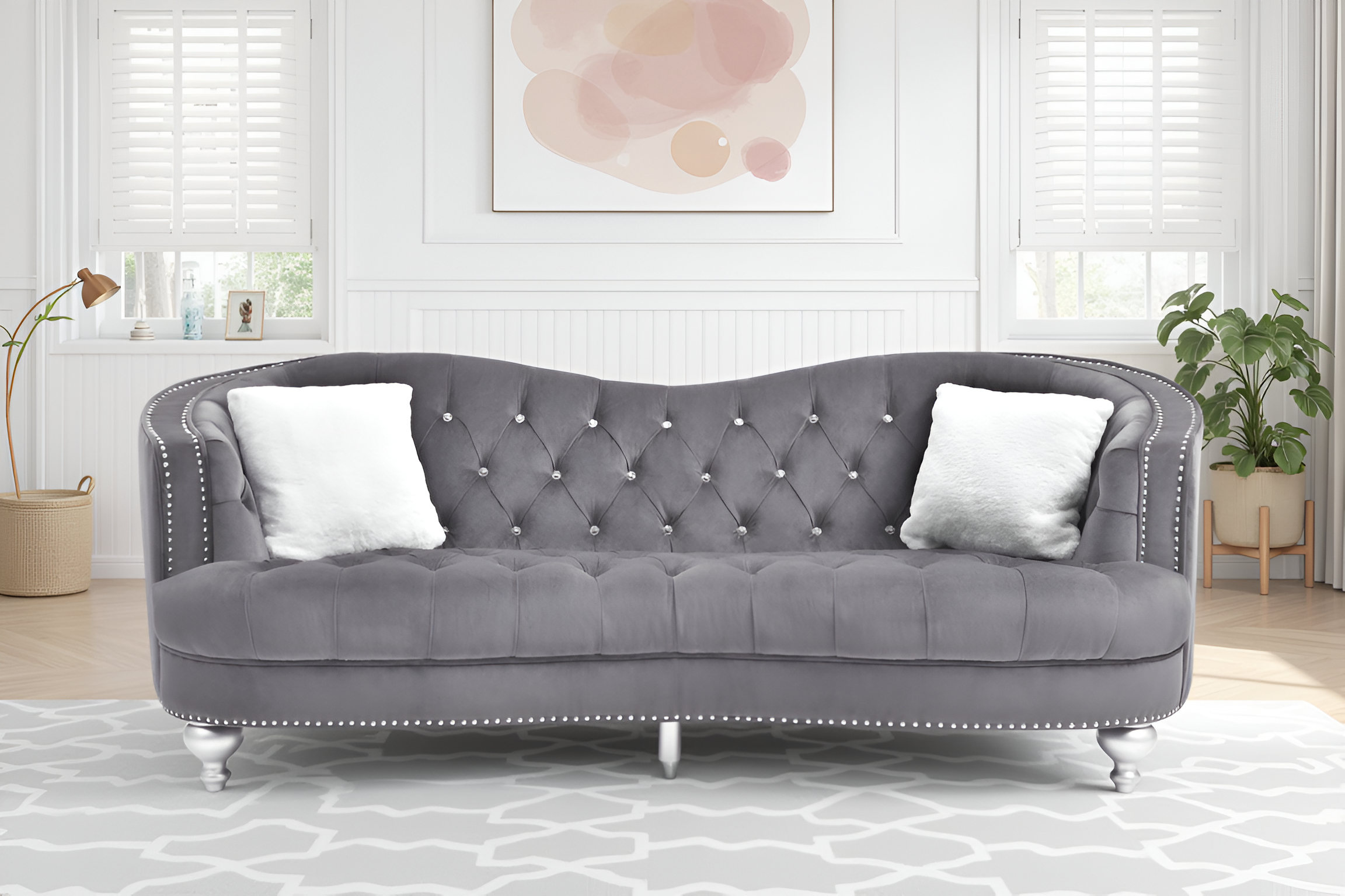 Elite Space Living Barcelos Gray Velvet Sofa