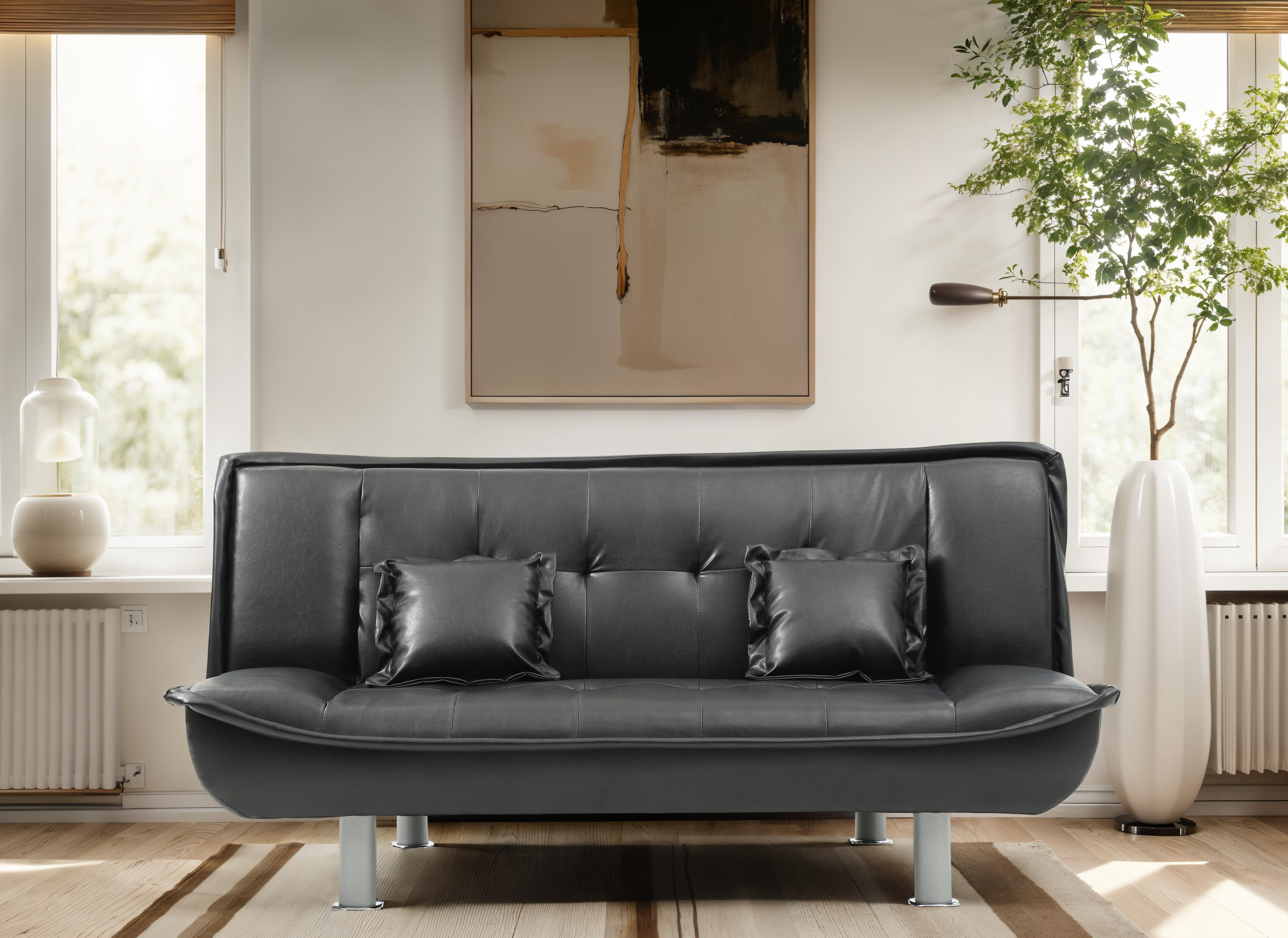Elite Space Living Martil Black Faux Leather Sofa Bed