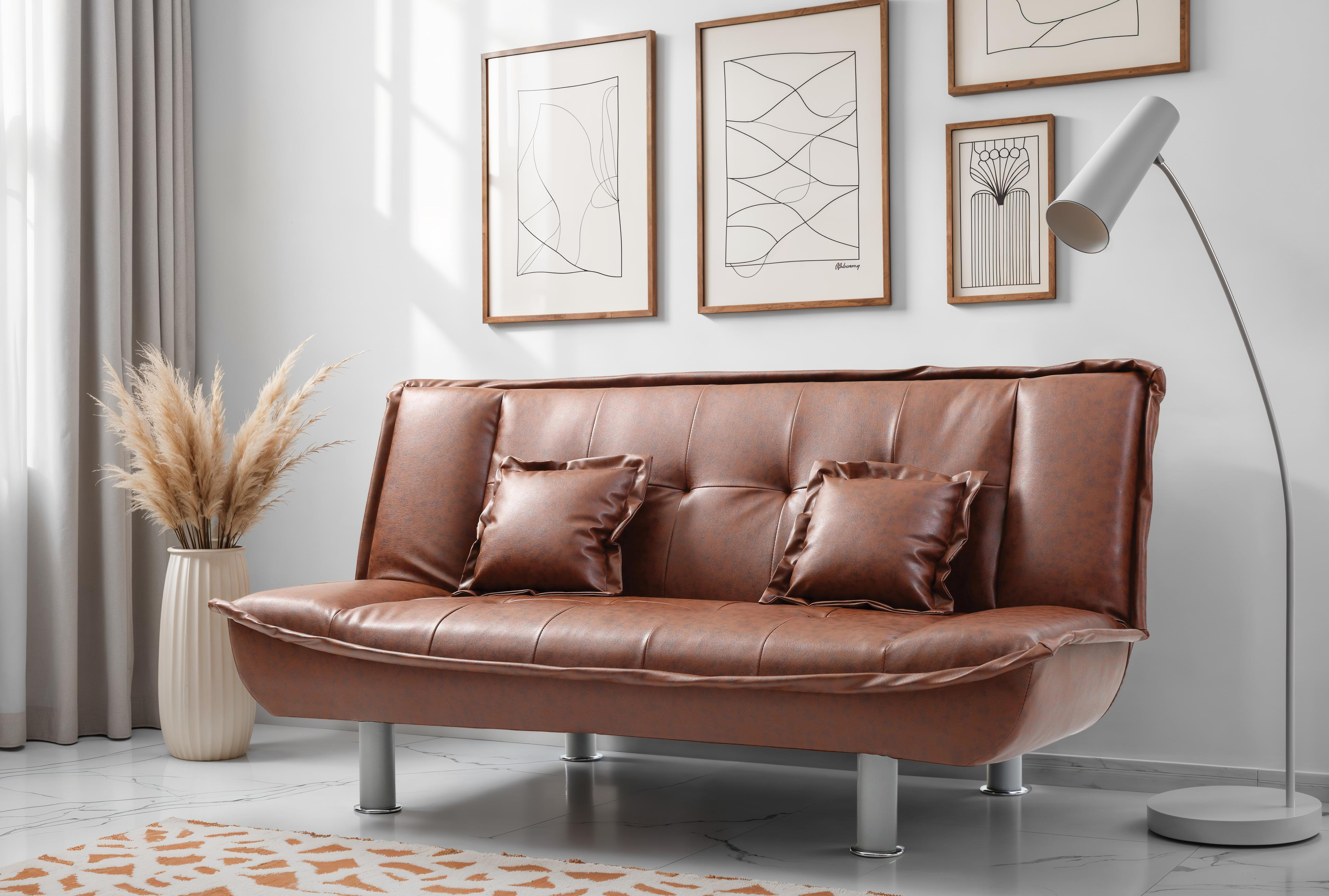 Elite Space Living Martil Brown Faux Leather Sofa Bed